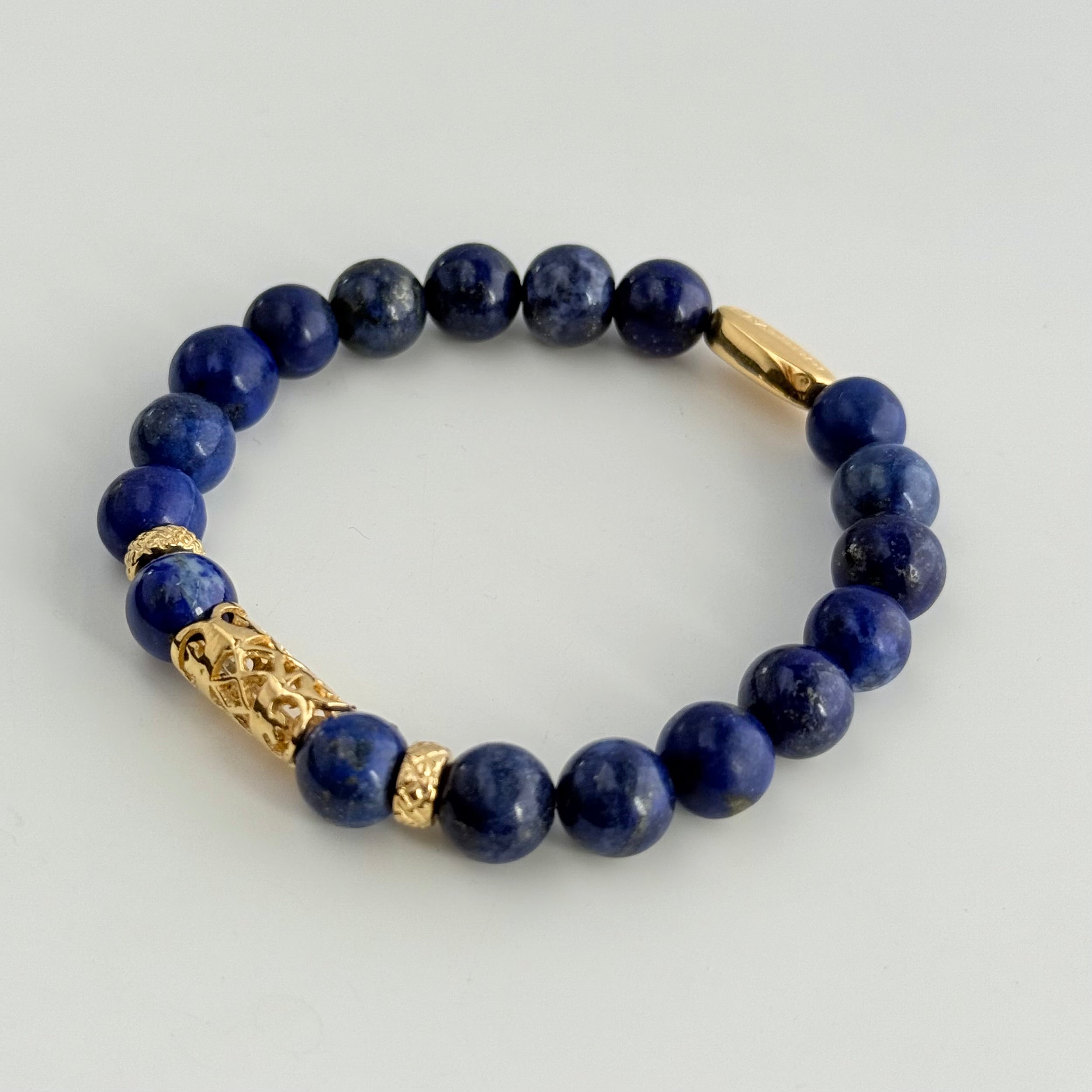 Lapis Lazuli and Gold Plated Sterling Silver Beaded Bracelet