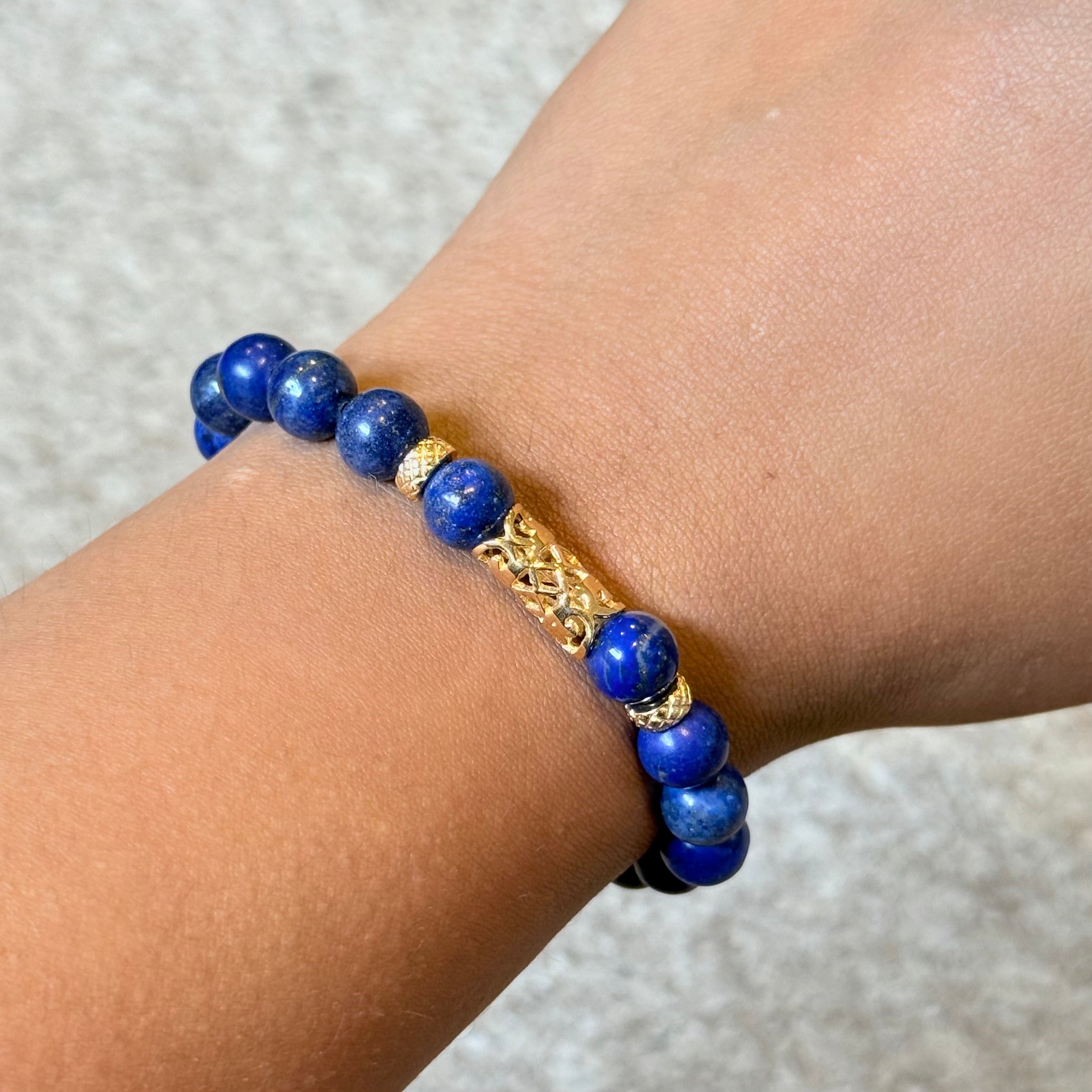 Lapis Lazuli and Gold Plated Sterling Silver Beaded Bracelet