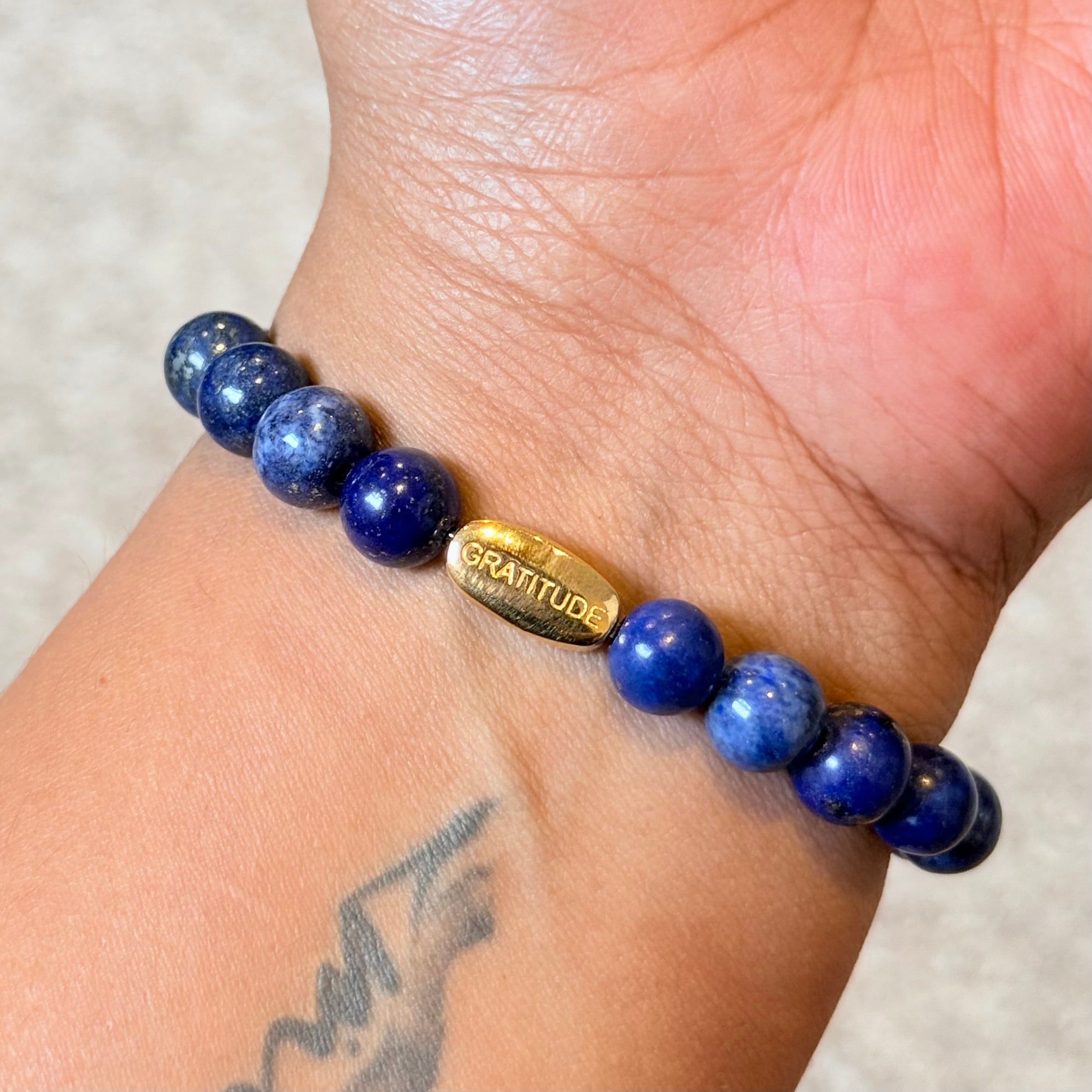 Lapis Lazuli and Gold Plated Sterling Silver Beaded Bracelet