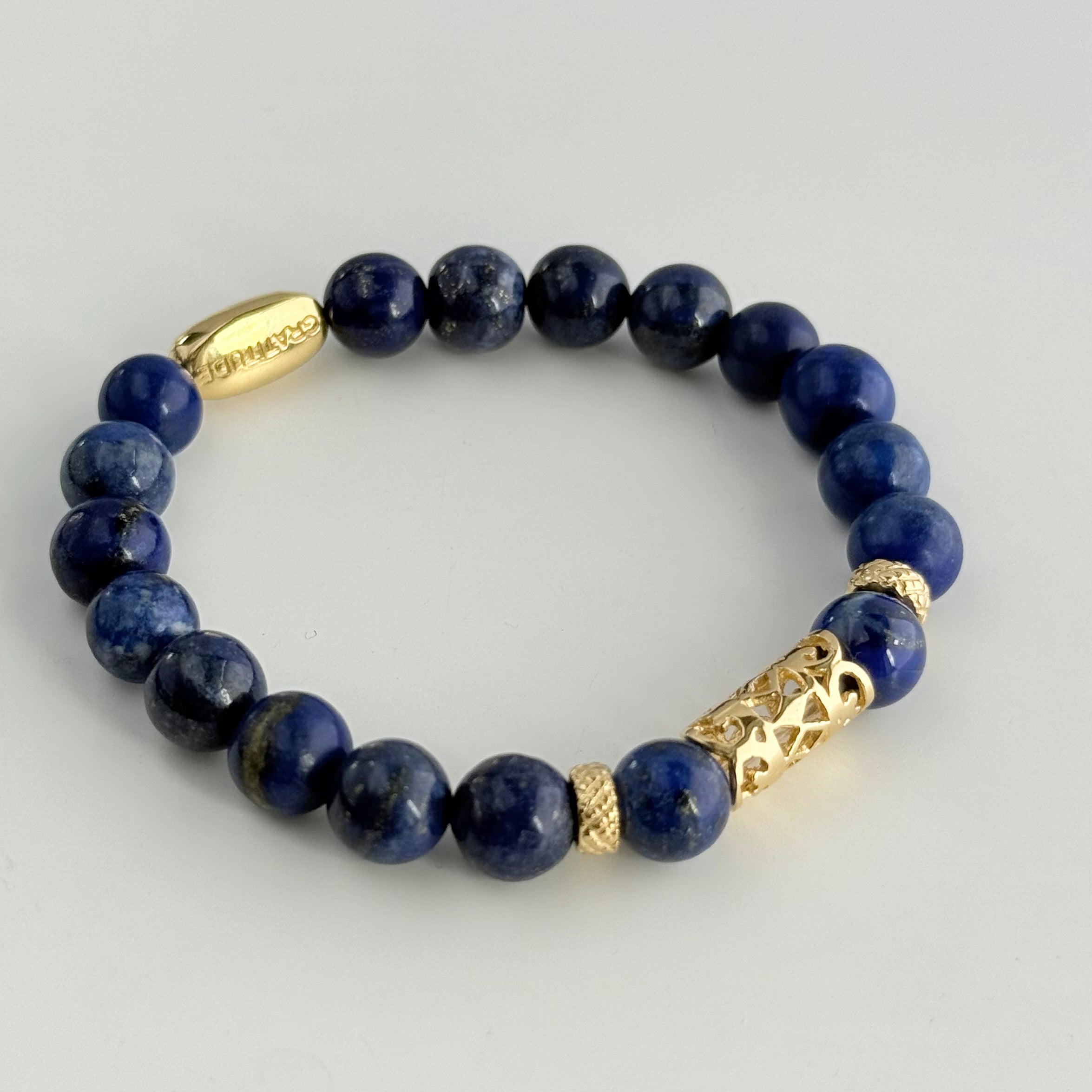 Lapis Lazuli and Gold Plated Sterling Silver Beaded Bracelet