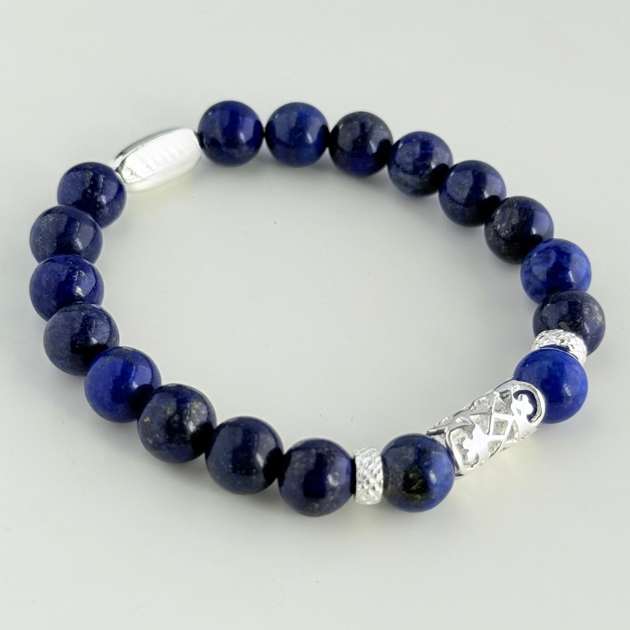 Lapis Lazuli and Sterling Silver Beaded Bracelet