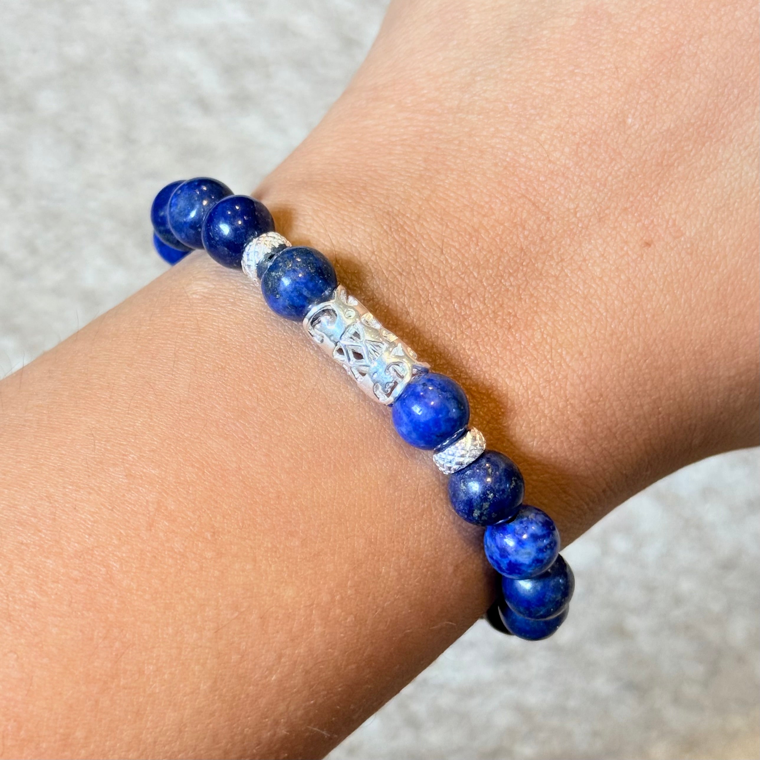 Lapis Lazuli and Sterling Silver Beaded Bracelet