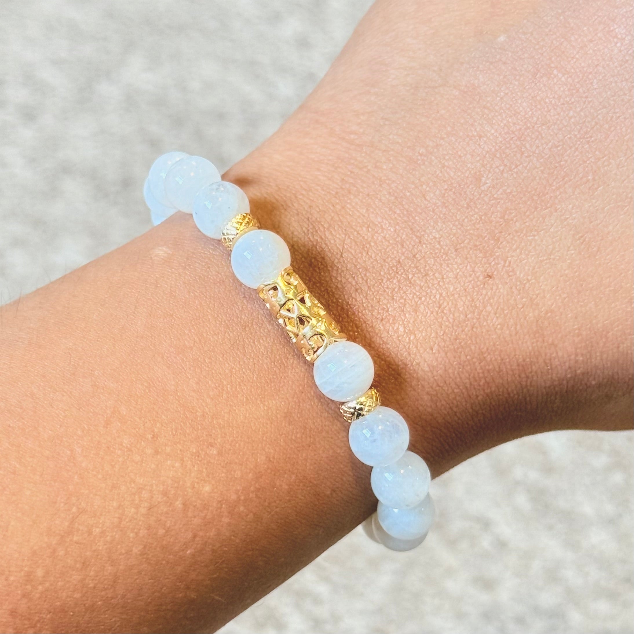 Moonstone and Gold Plated Sterling Silver Beaded Bracelet