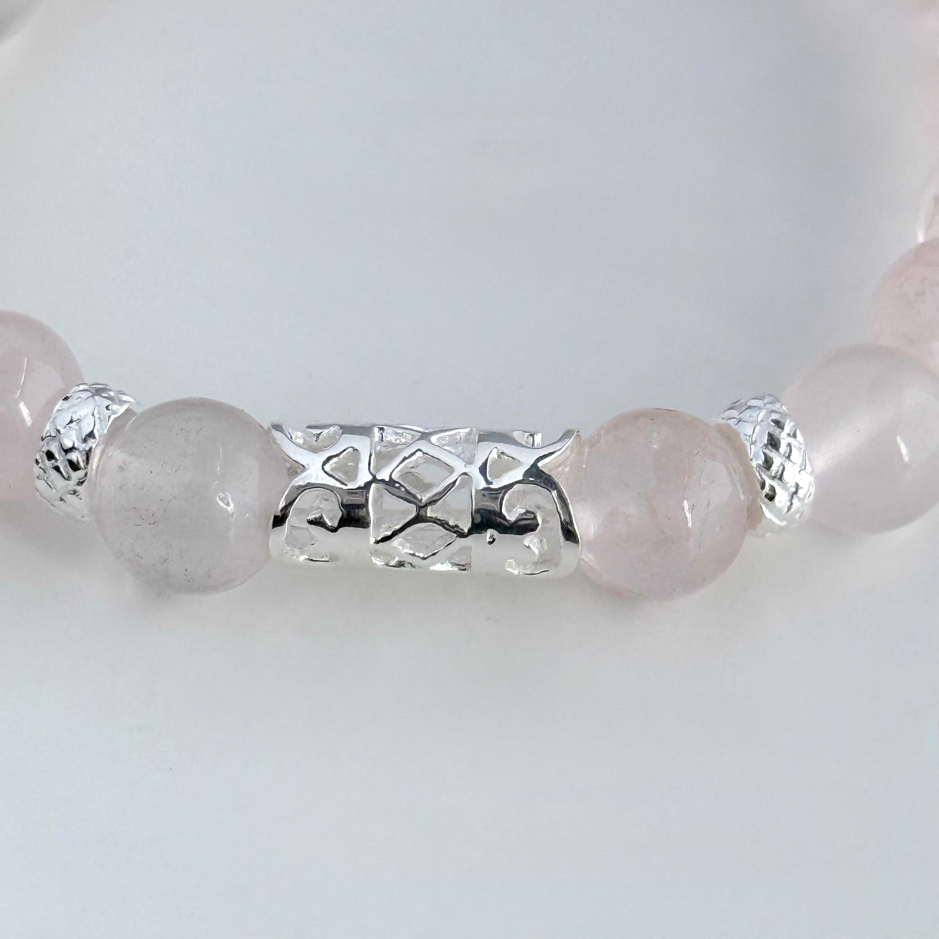 Rose Quartz and Sterling Silver Beaded Bracelet