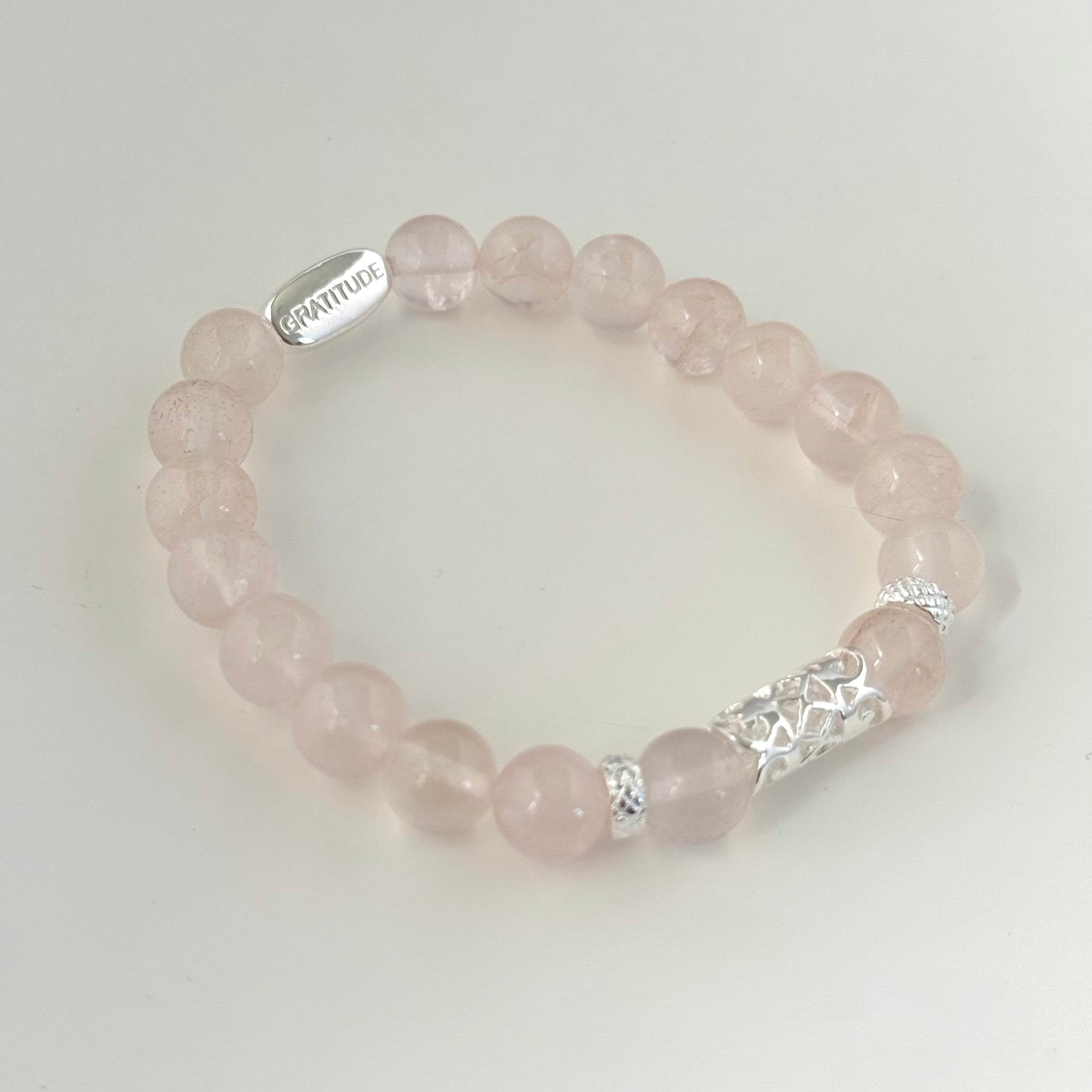 Rose Quartz and Sterling Silver Beaded Bracelet