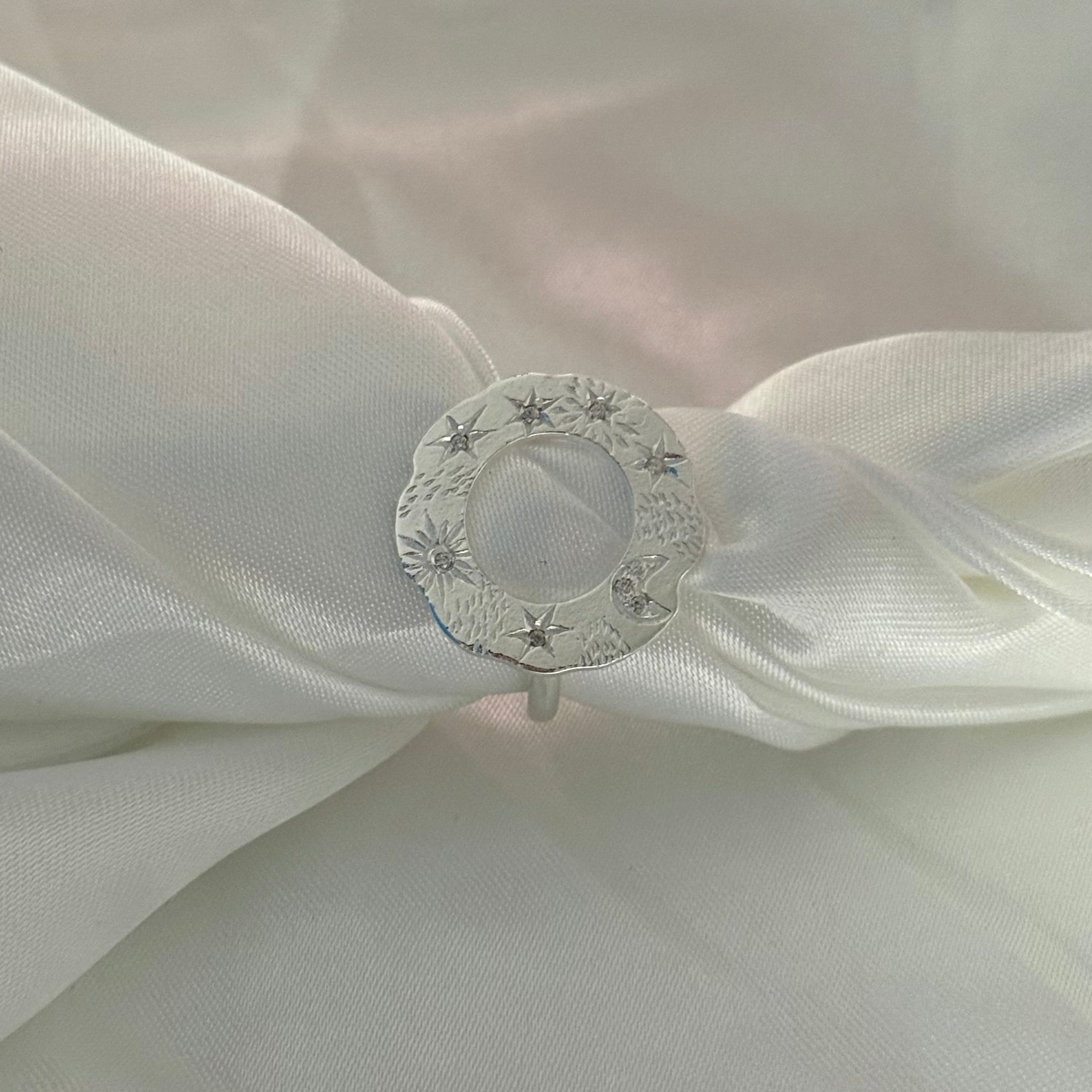 Sterling Silver Celestial Open Circle Ring with Cubic Zirconia