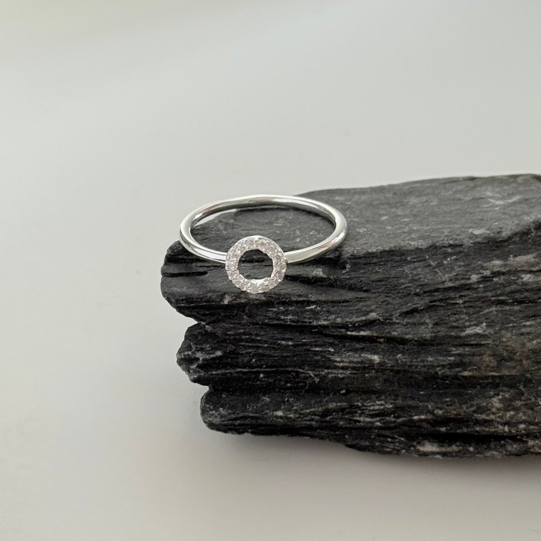 Sterling Silver Circle Ring Studded with Cubic Zirconia