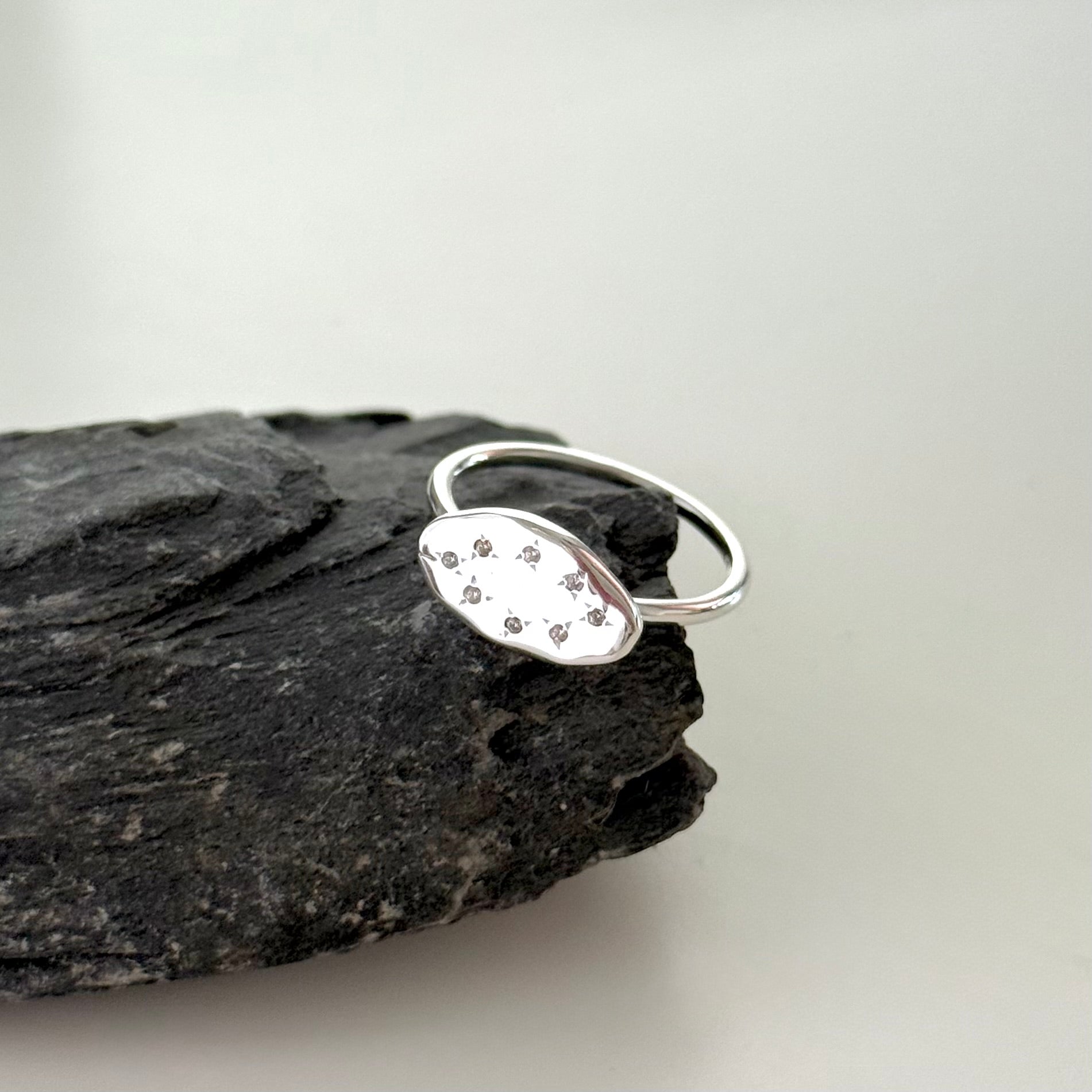 Sterling Silver Organic Oval Shaped Ring with Cubic Zirconia