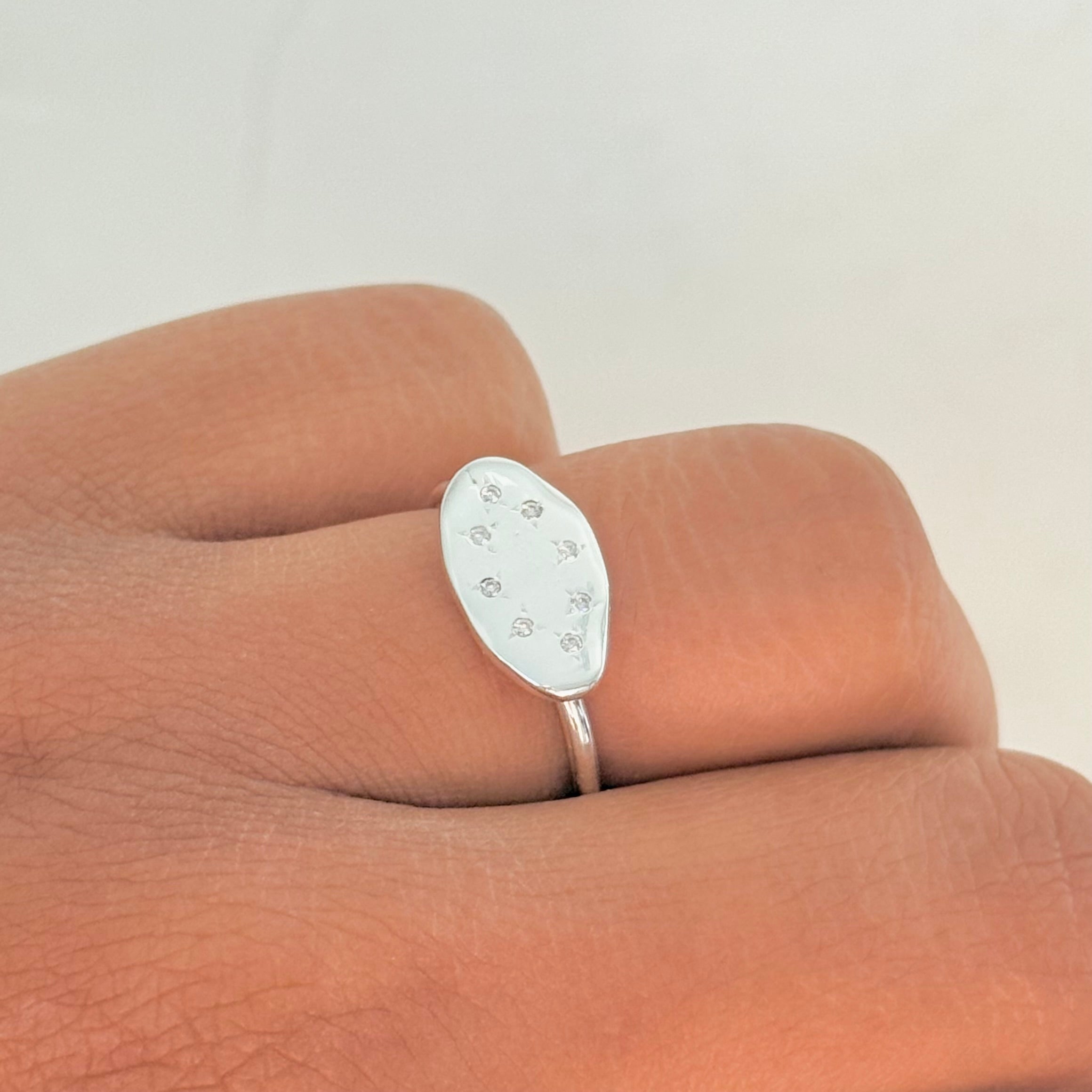 Sterling Silver Organic Oval Shaped Ring with Cubic Zirconia