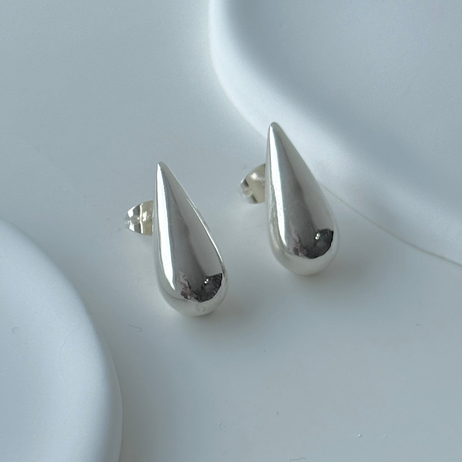 Sterling Silver Teardrop Shaped Stud Earrings
