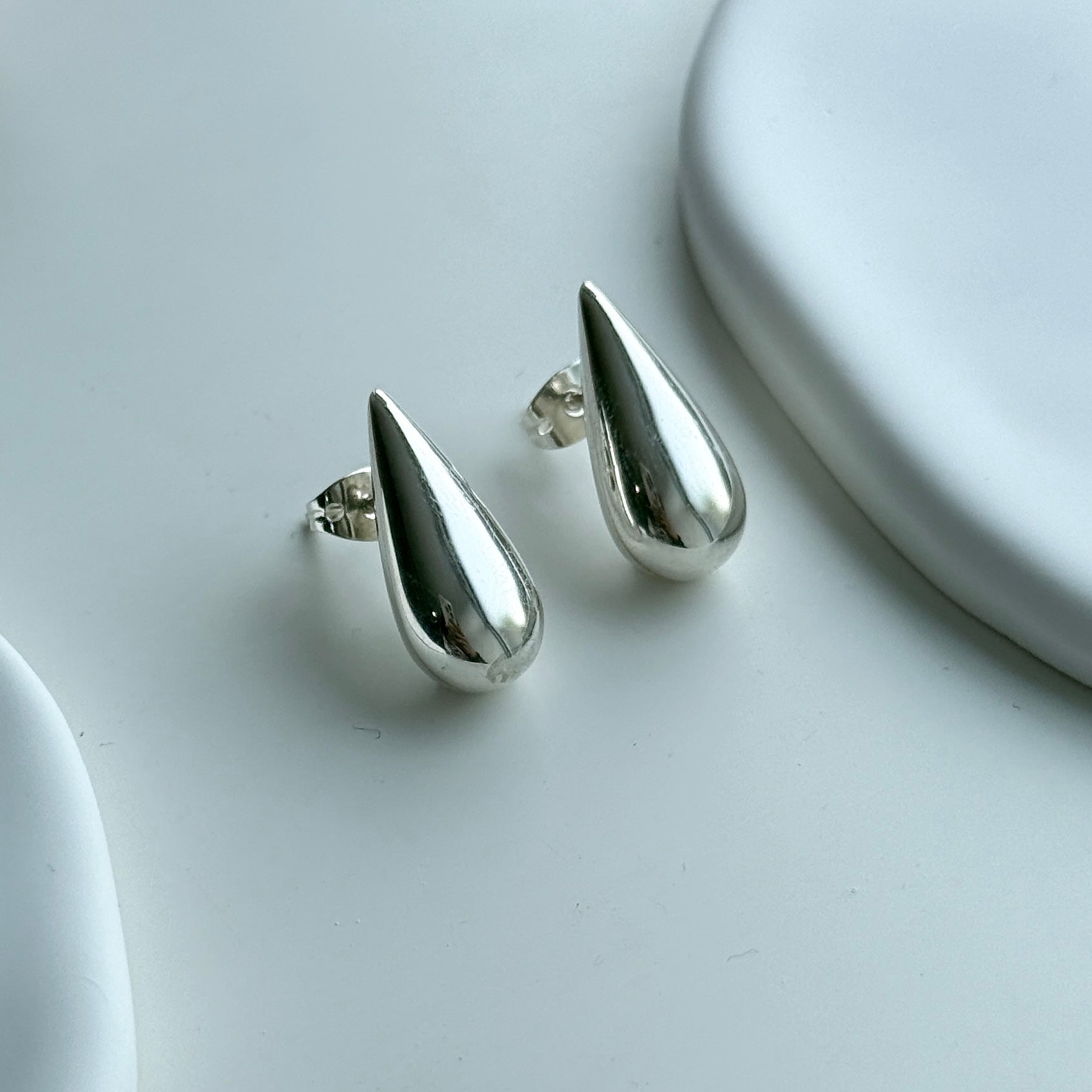 Sterling Silver Teardrop Shaped Stud Earrings