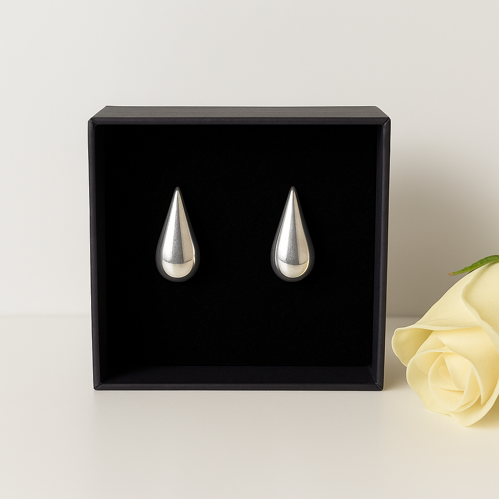 Sterling Silver Teardrop Shaped Stud Earrings