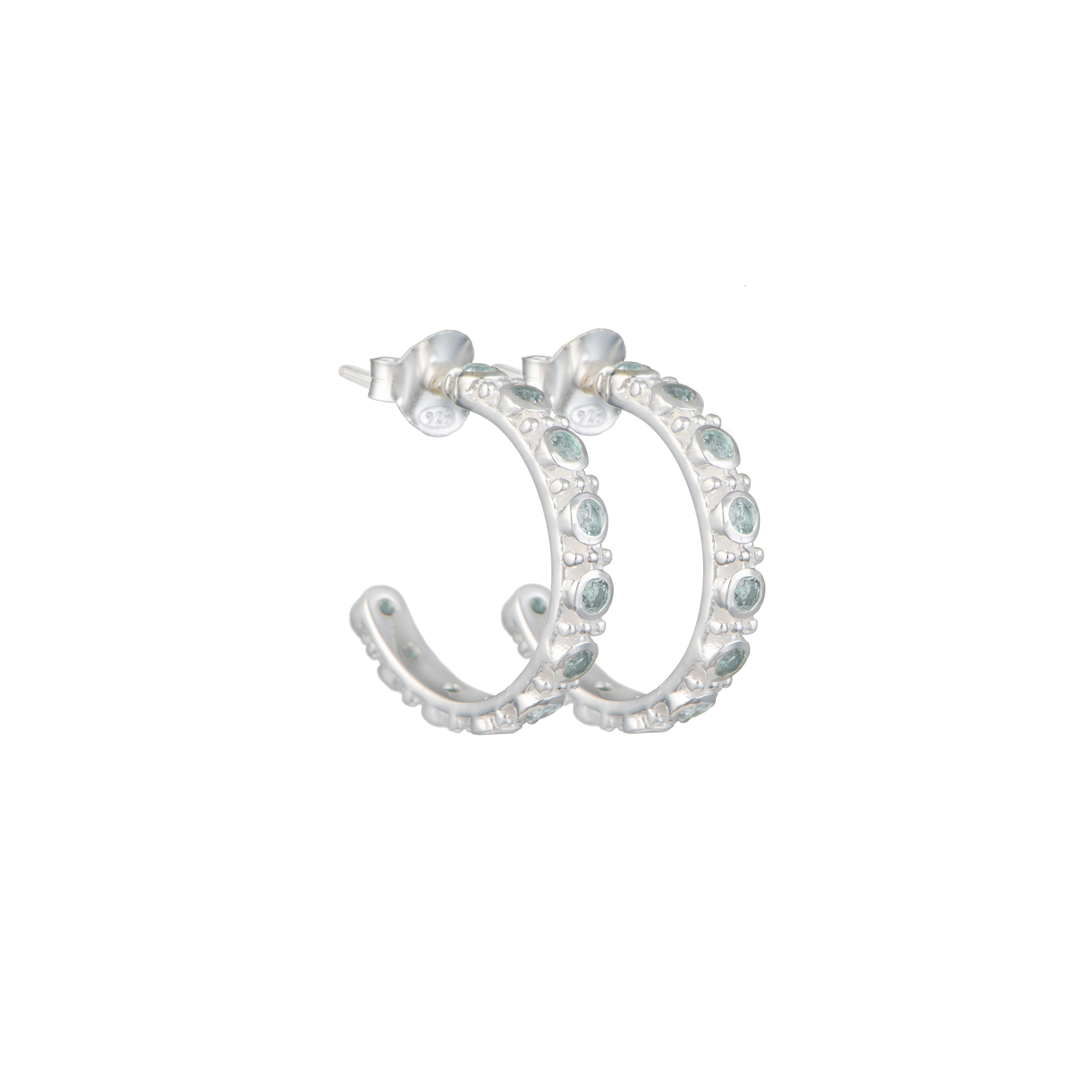 Sterling Silver Blue Topaz Studded Medium Hoops - ERD066-BT - Milina London