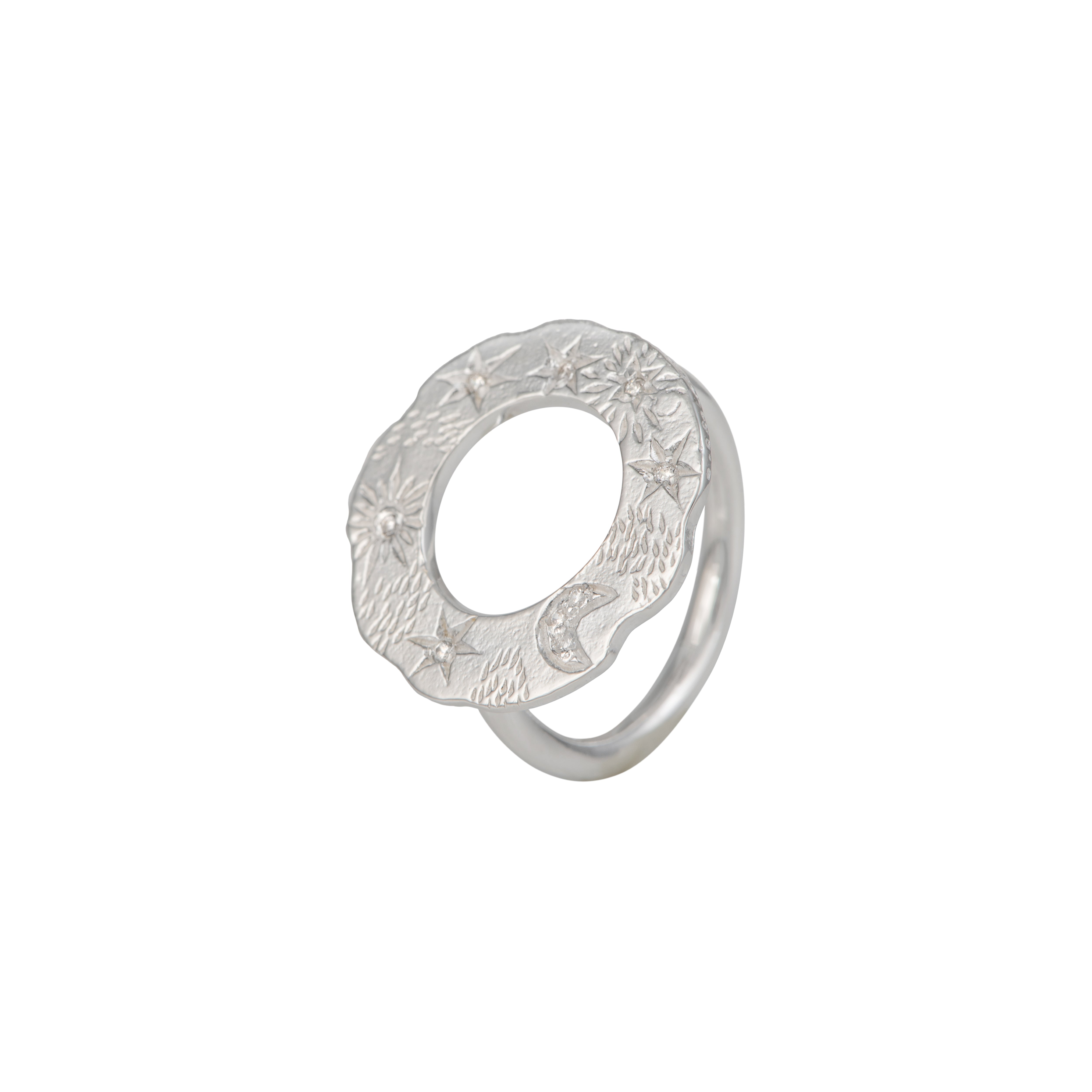 Sterling Silver Celestial Open Circle Ring with Cubic Zirconia RRD021-CZ_Resized - Milina London