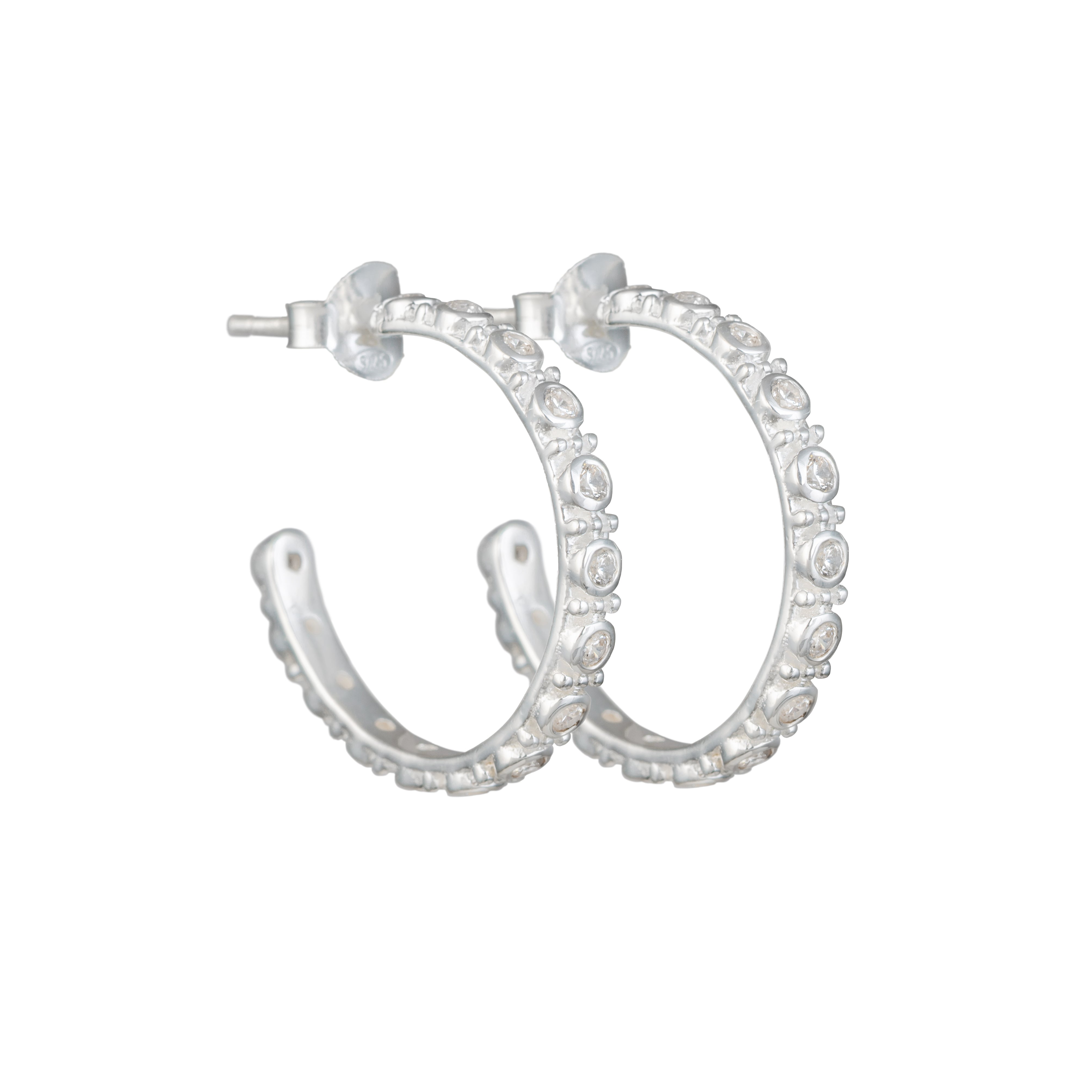Sterling Silver Cubic Zirconia Studded Large Hoops - ERD067-CZ - Milina London