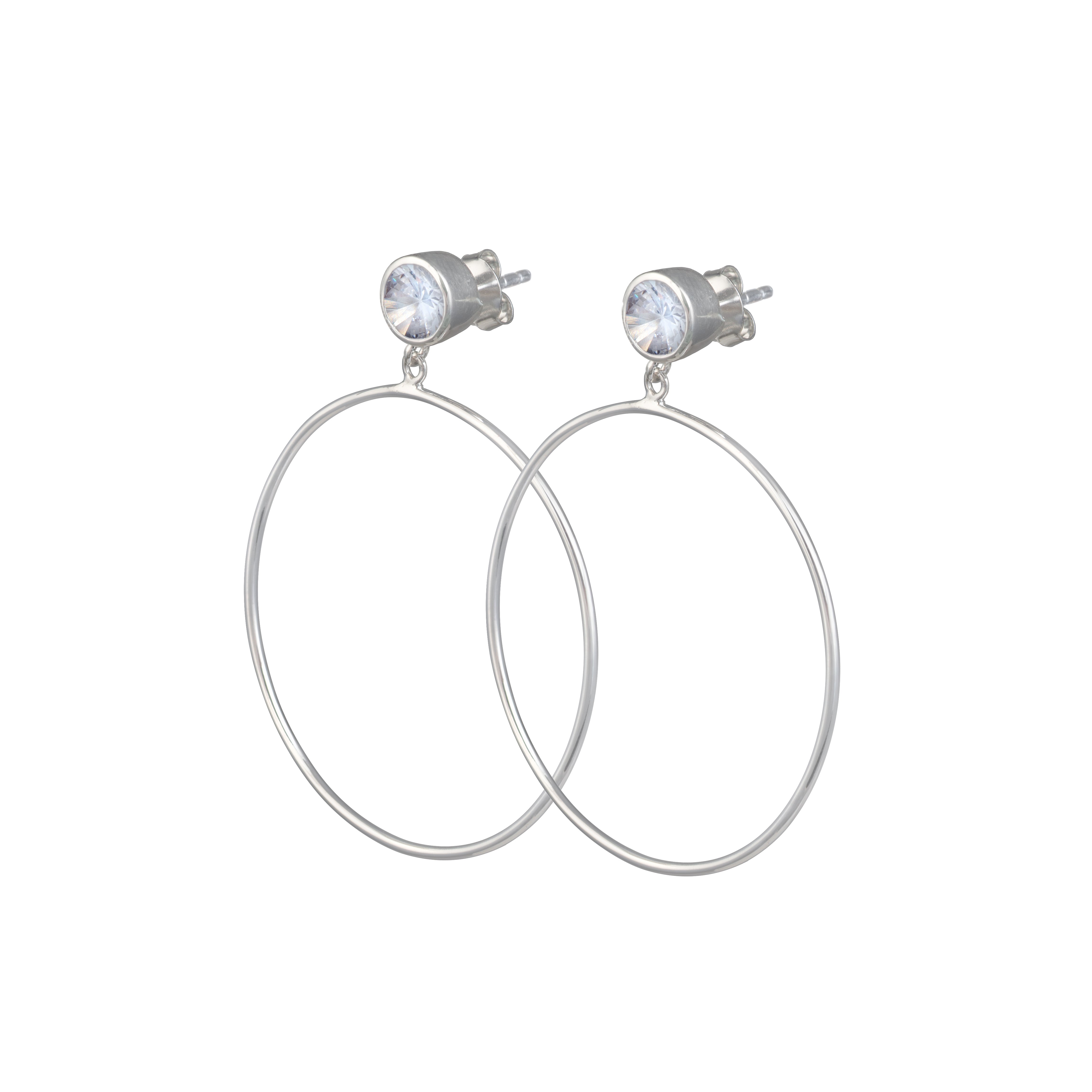 Sterling Silver Cubic Zirconia Studs with a Round Hoop Drop - ERD074-CZ - Milina London
