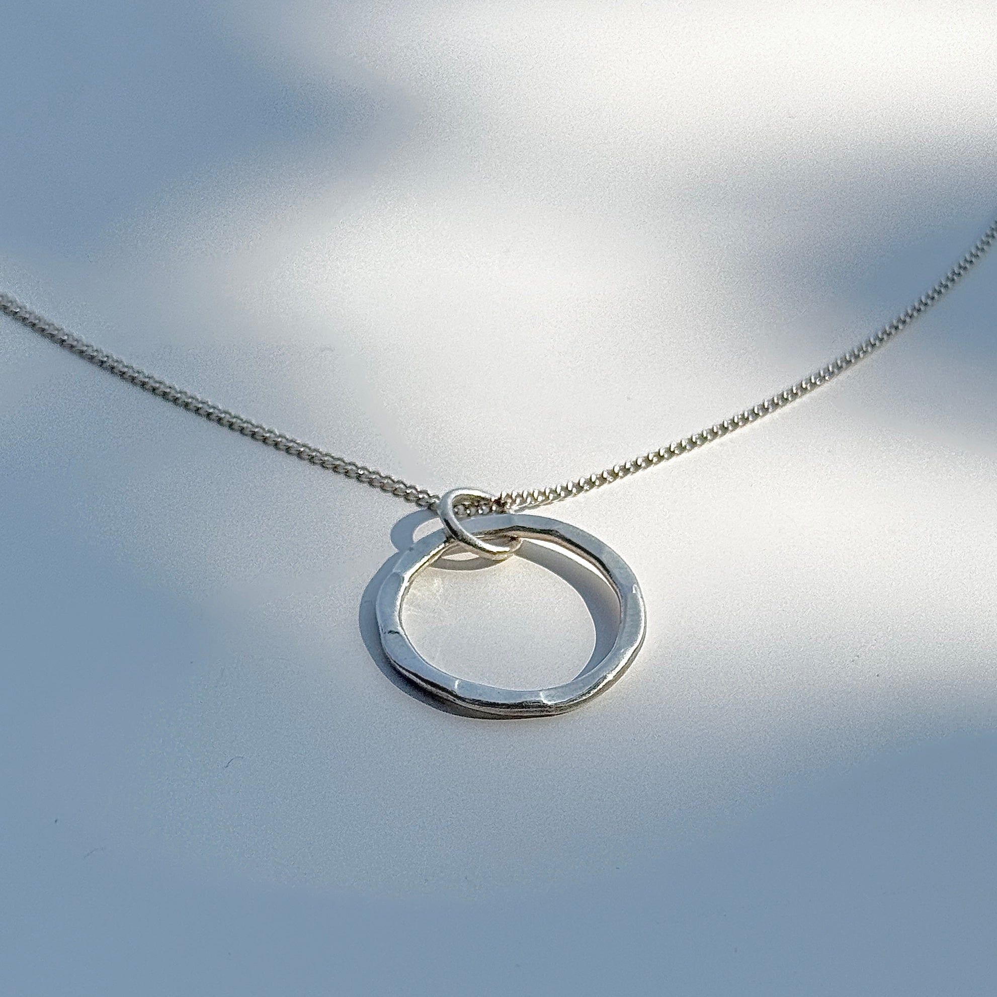 Sterling Silver Hammered Circle Disc Pendant Necklace
