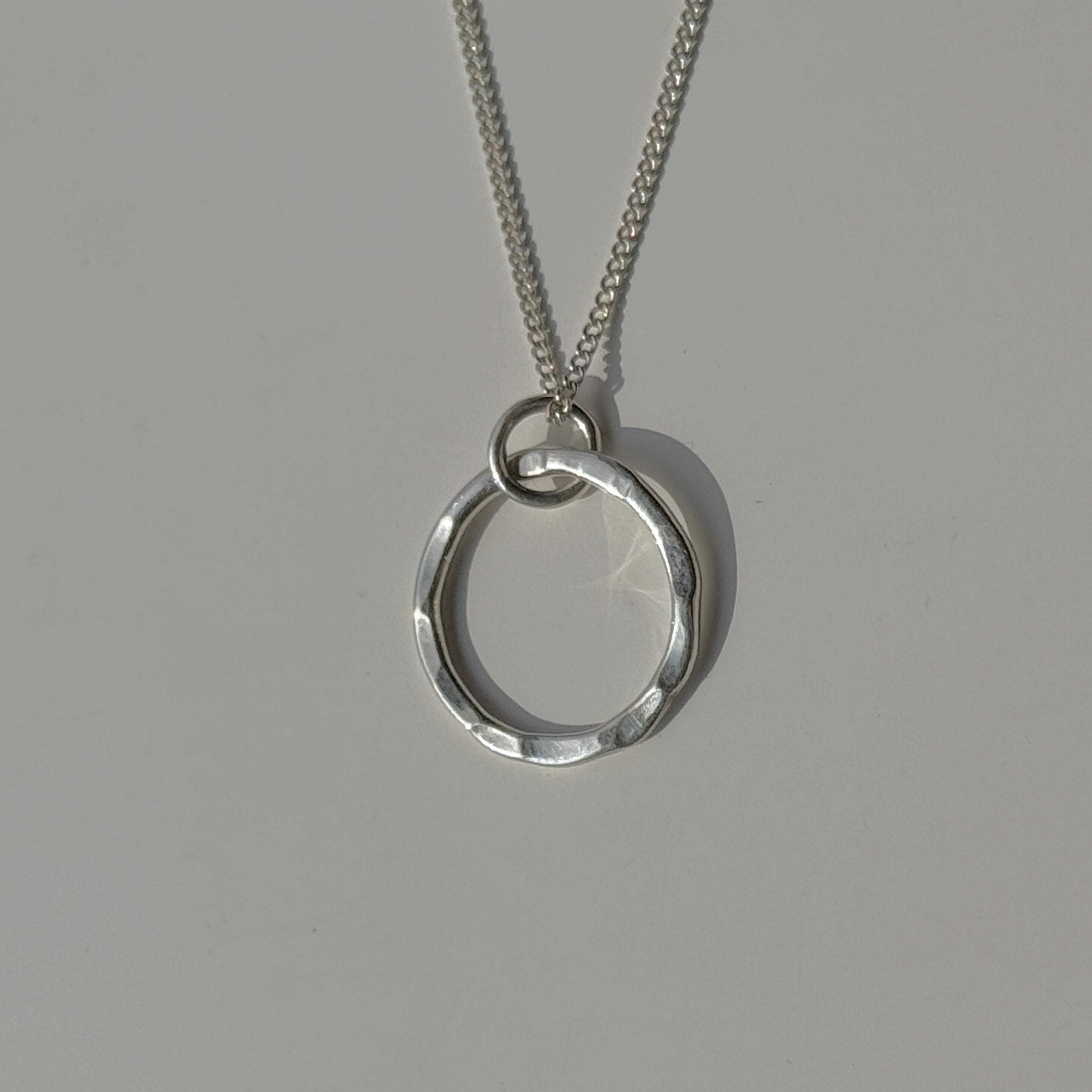 Sterling Silver Hammered Circle Disc Pendant Necklace