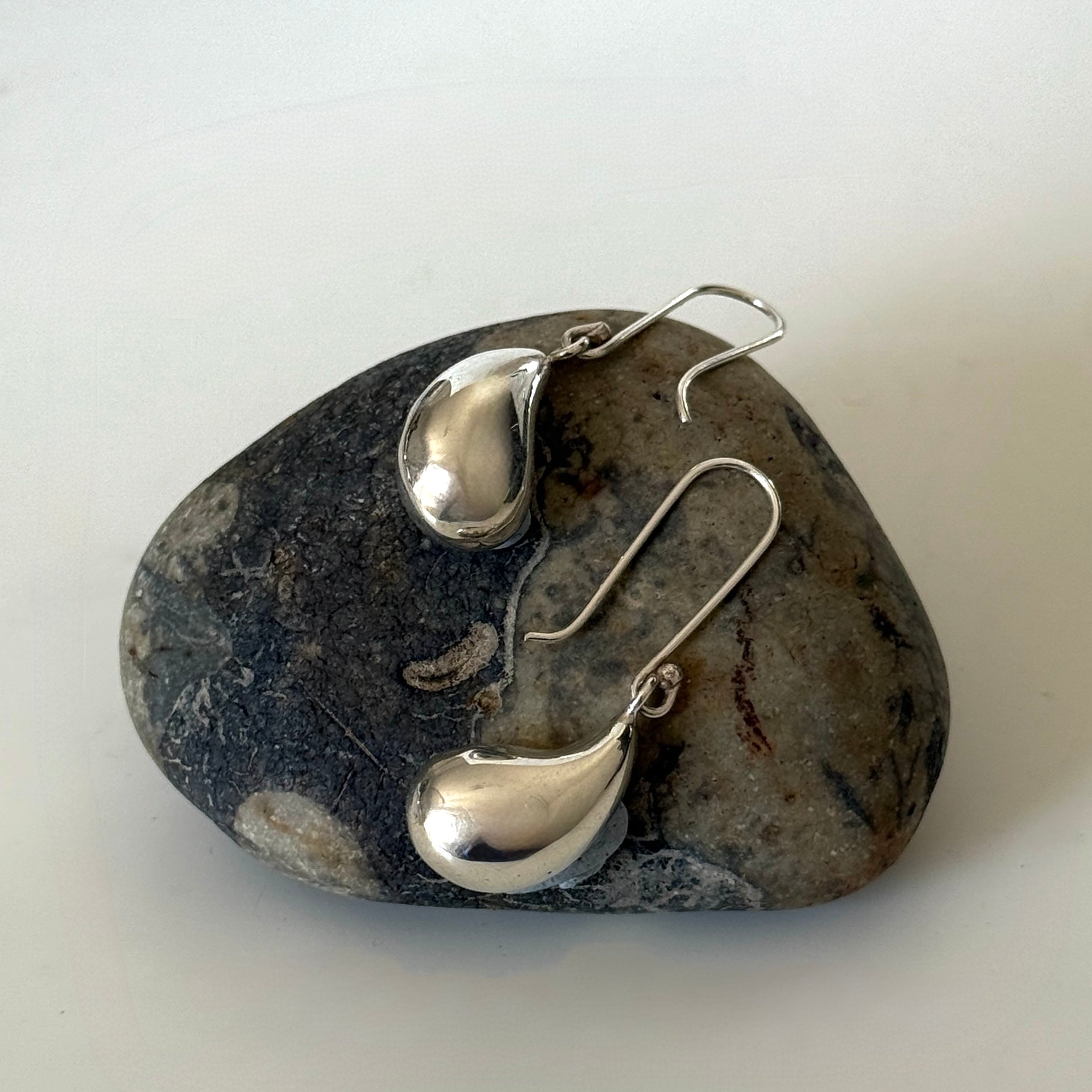 Sterling Silver Hook Earrings with a Chunky Curved Drop