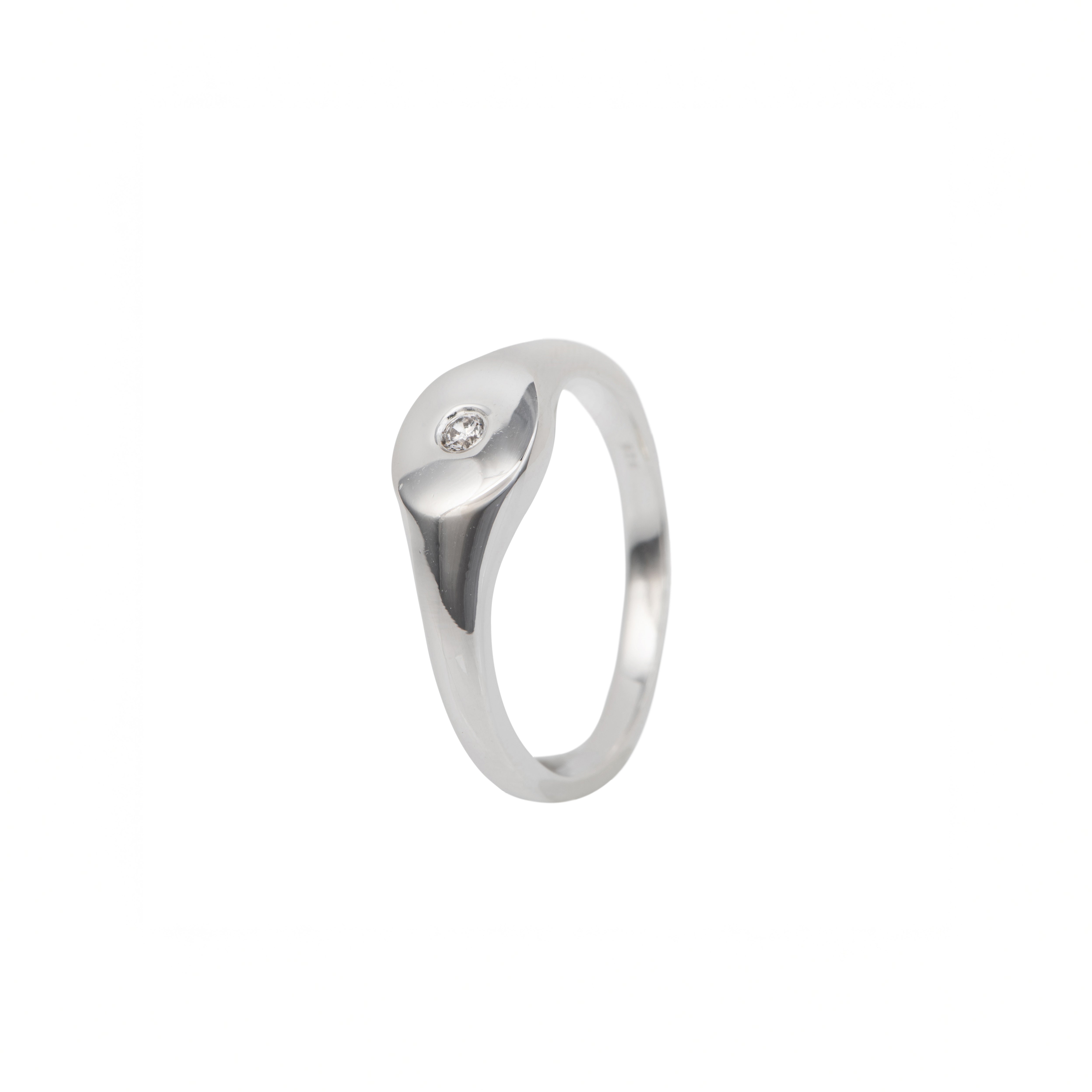 Sterling Silver Minimal Signet Ring with Cubic Zirconia RRD022-CZ - Milina London