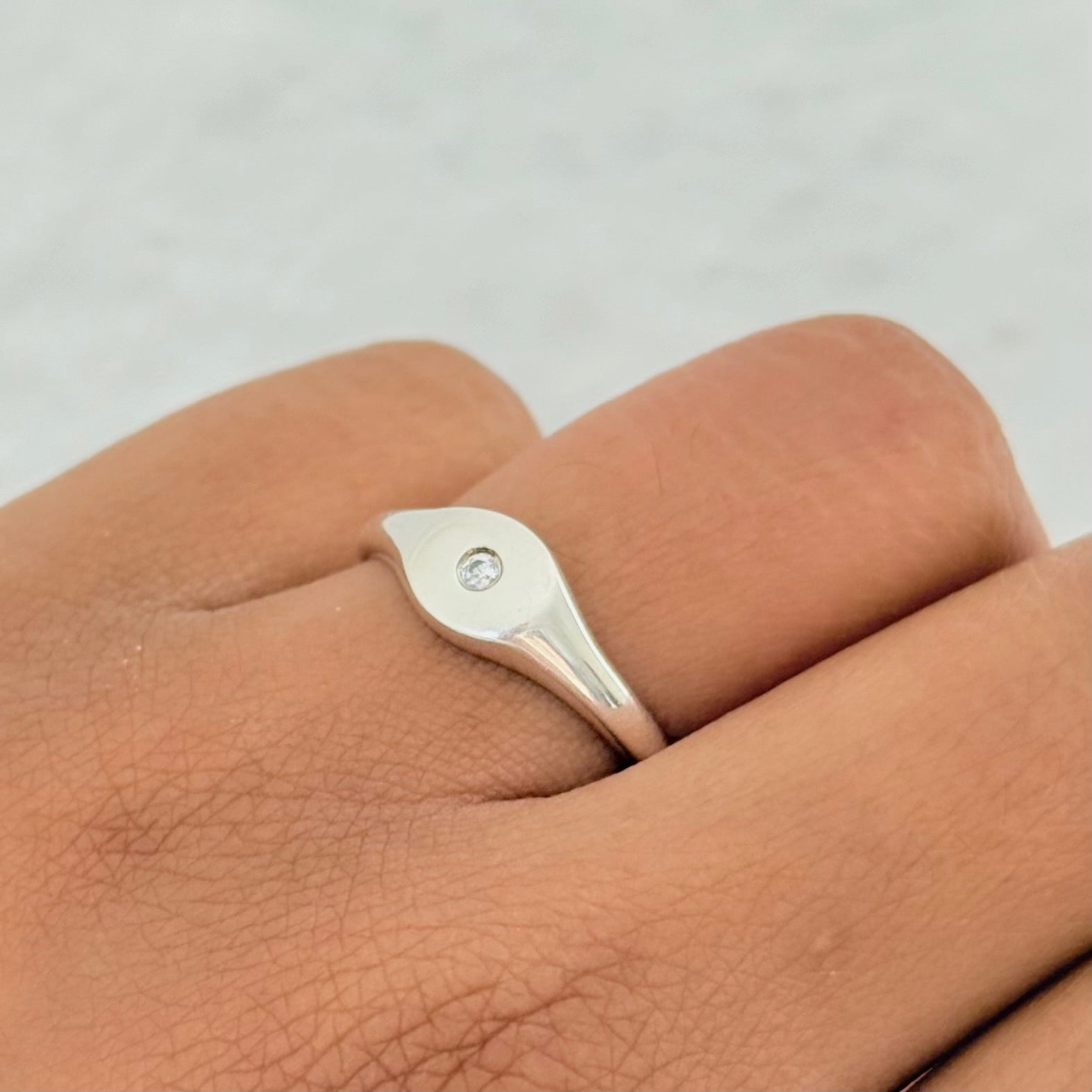Sterling Silver Minimal Signet Ring with Cubic Zirconia
