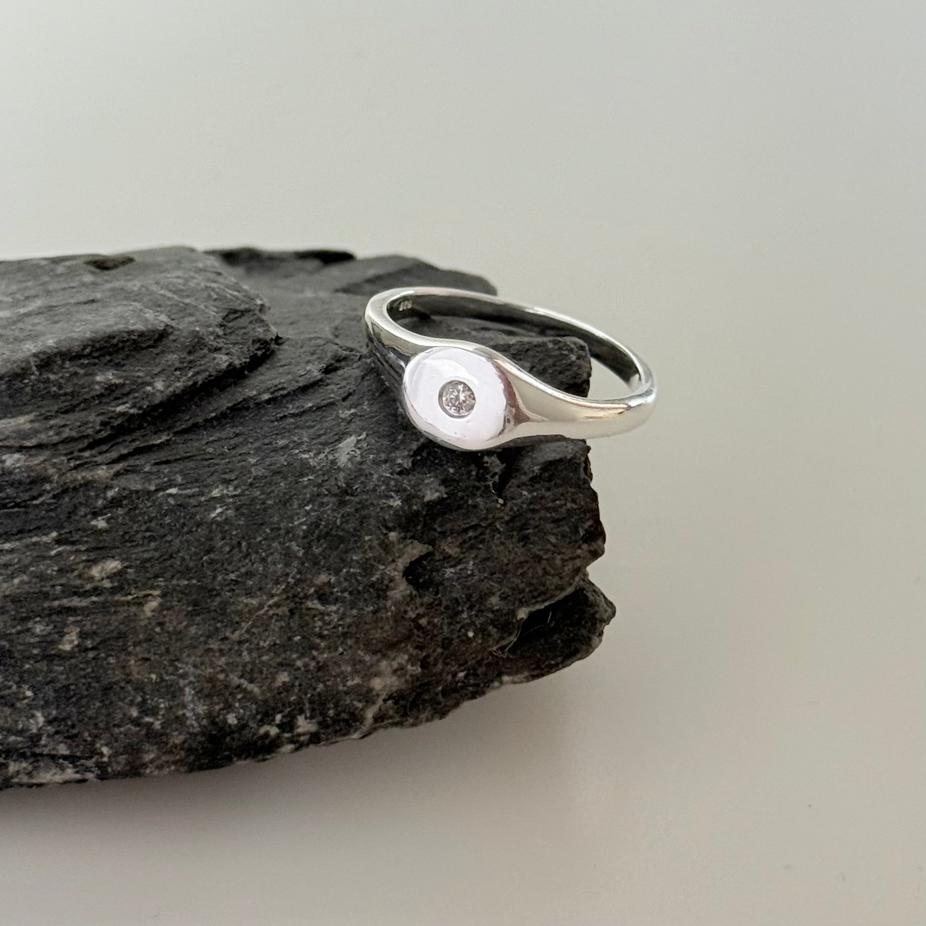 Sterling Silver Minimal Signet Ring with Cubic Zirconia