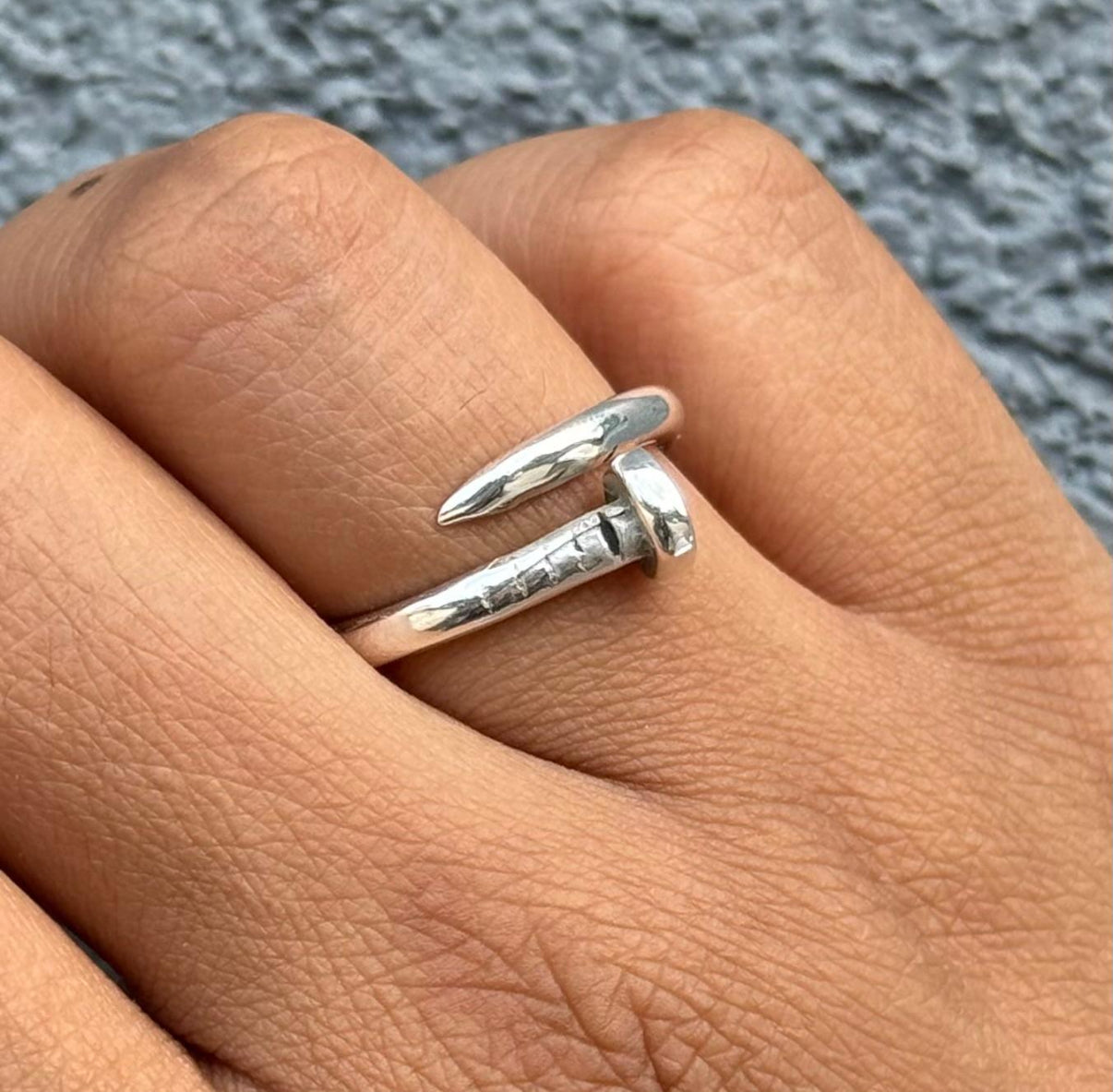 Sterling Silver Ring with a Nail Inspired Design