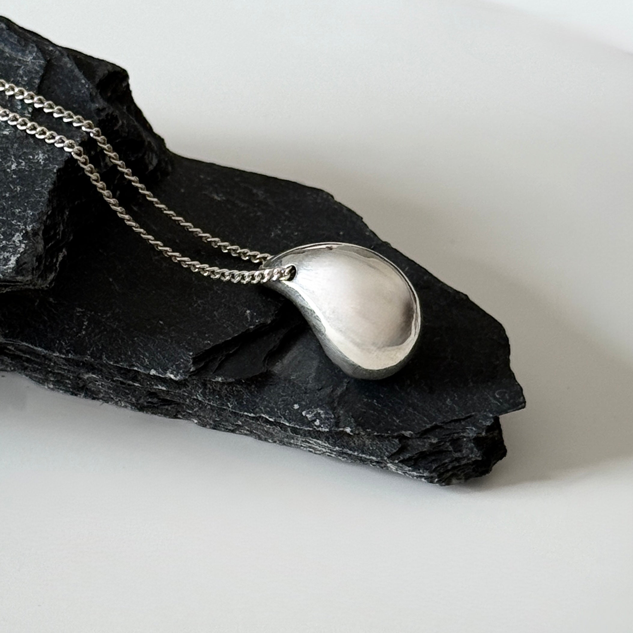 Sterling Silver Necklace with Chunky Curved Drop Pendant