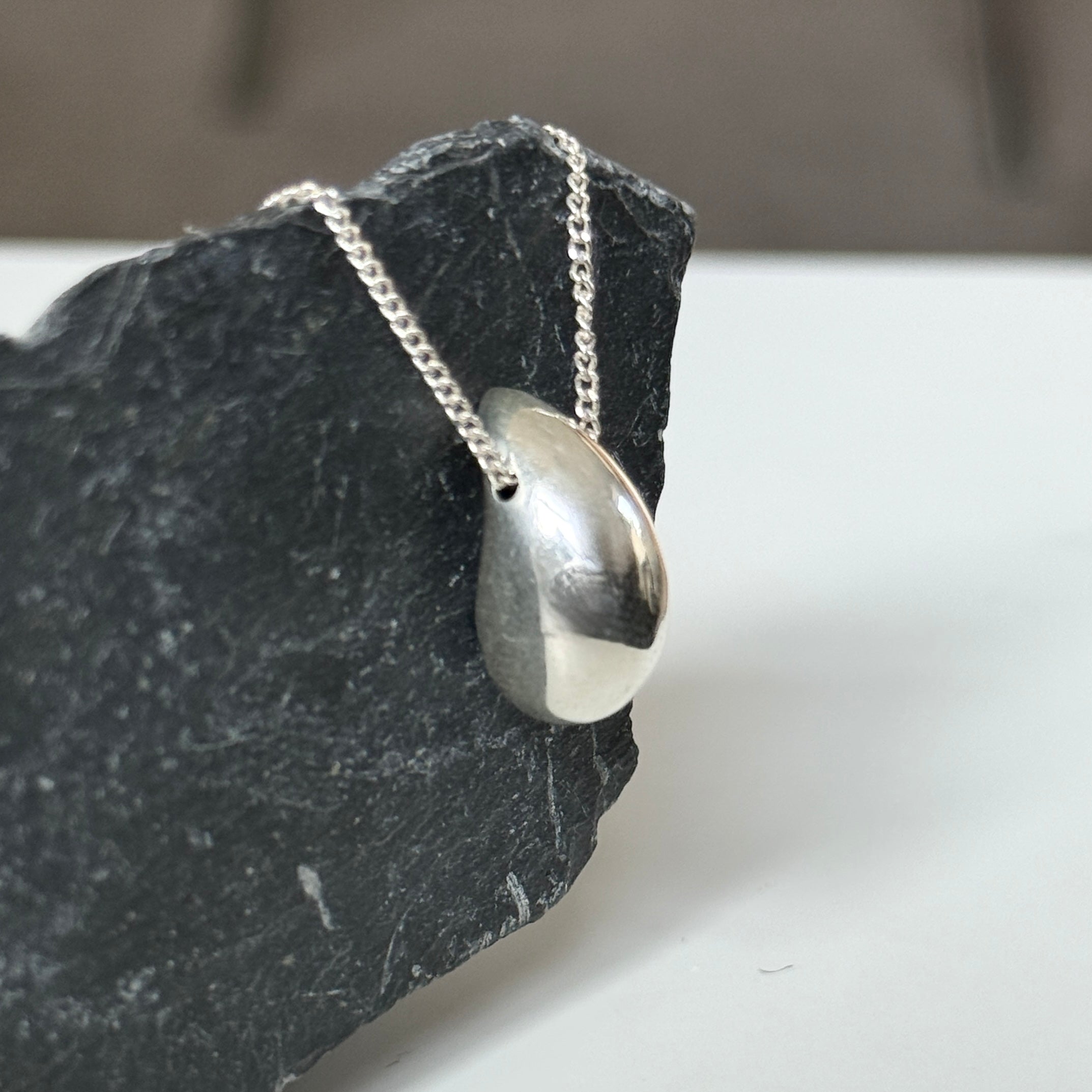 Sterling Silver Necklace with Chunky Curved Drop Pendant