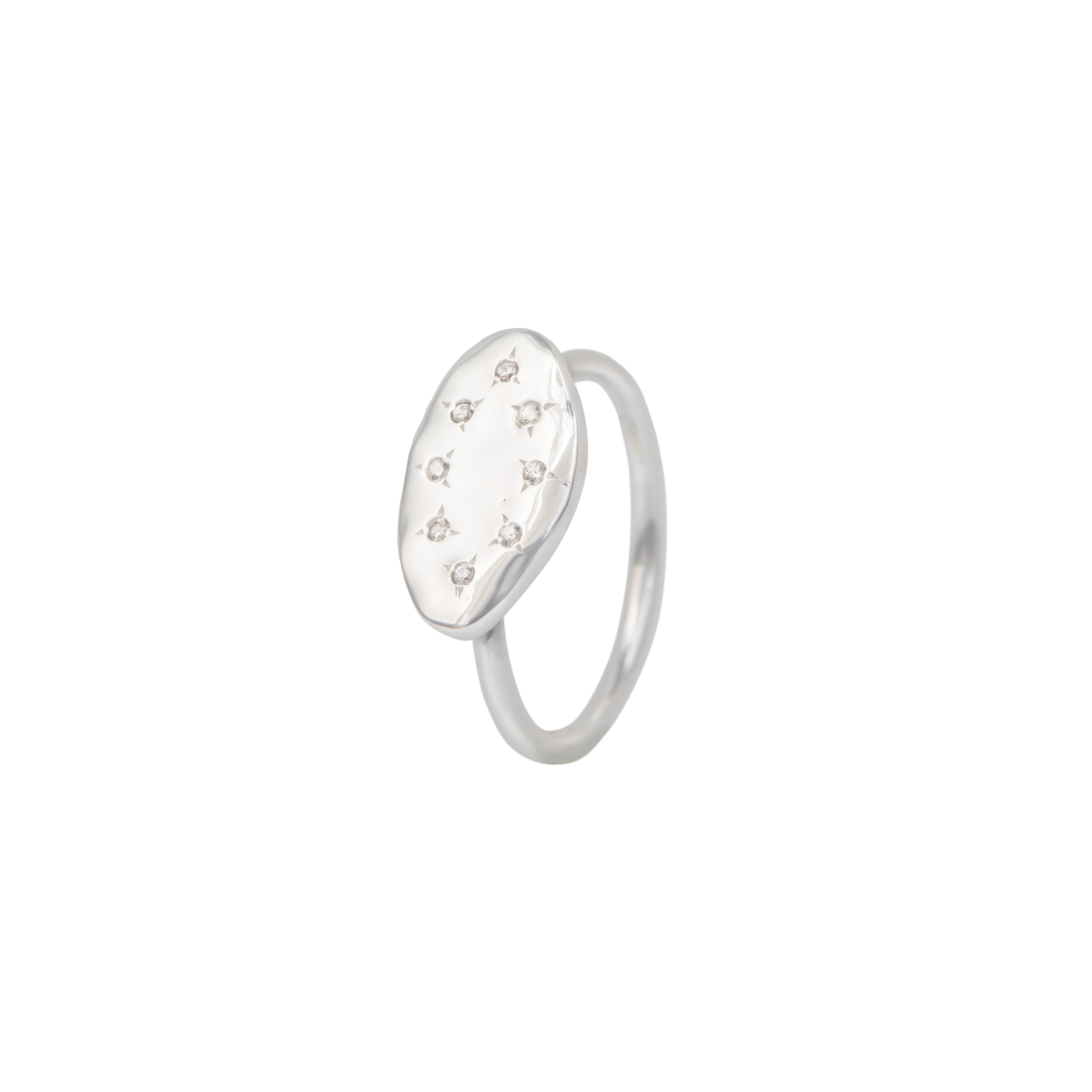 Sterling Silver Organic Oval Shaped Ring with Cubic Zirconia RRD020-CZ - Milina London