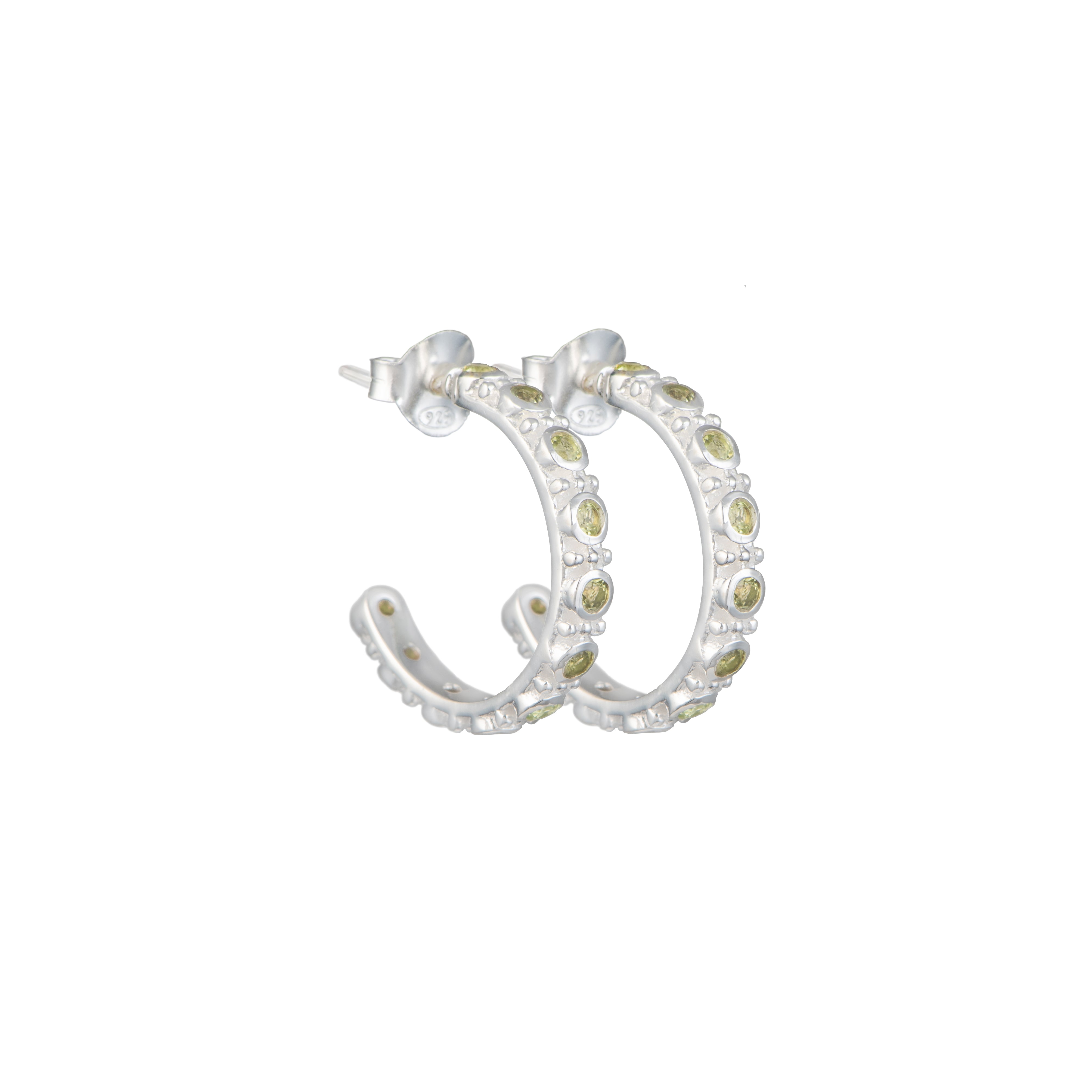 Sterling Silver Peridot Studded Medium Hoops - ERD066-PD - Milina London