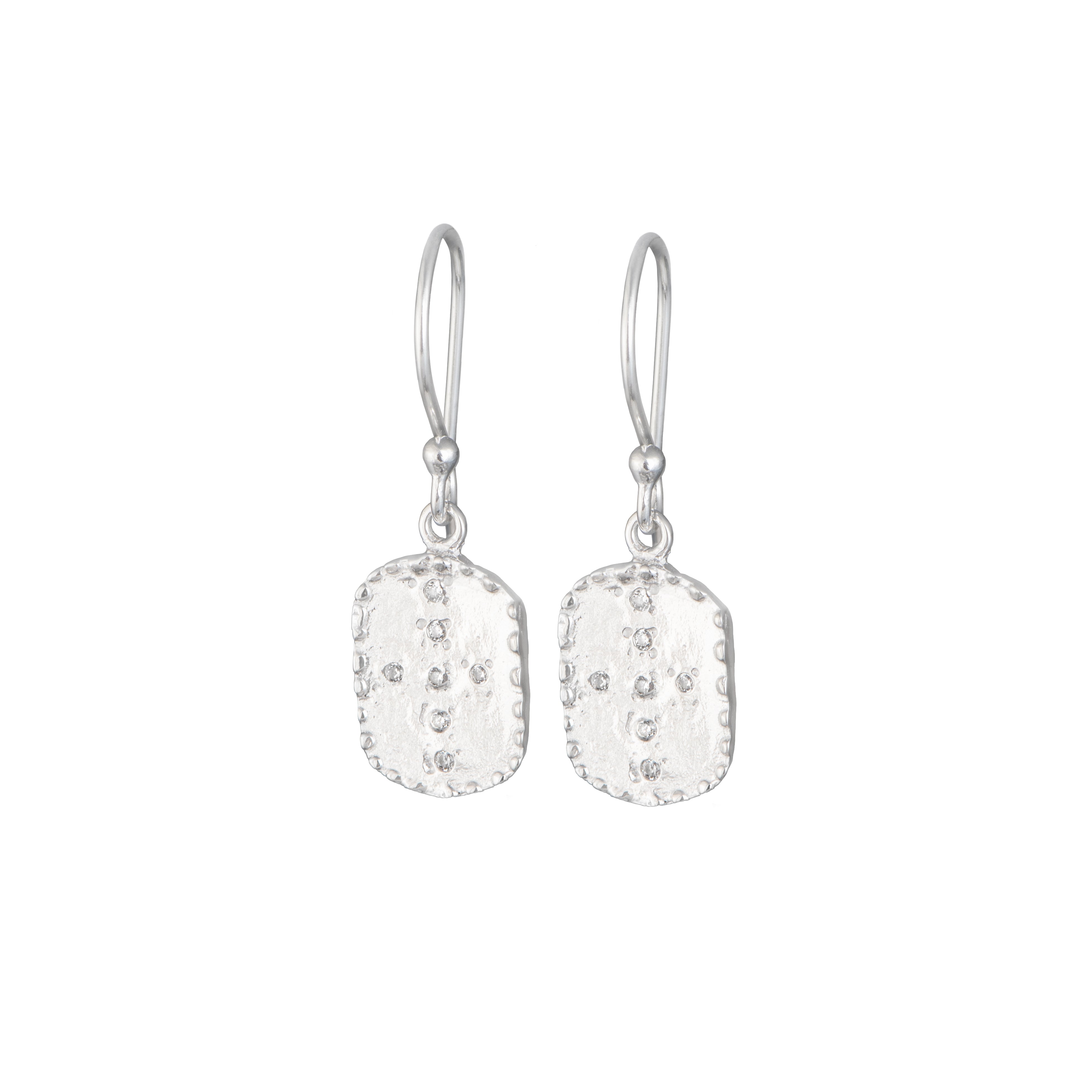 Sterling Silver Rectangle Shaped Drop Earrings with Cubic Zirconia - ERD068-CZ - Milina London