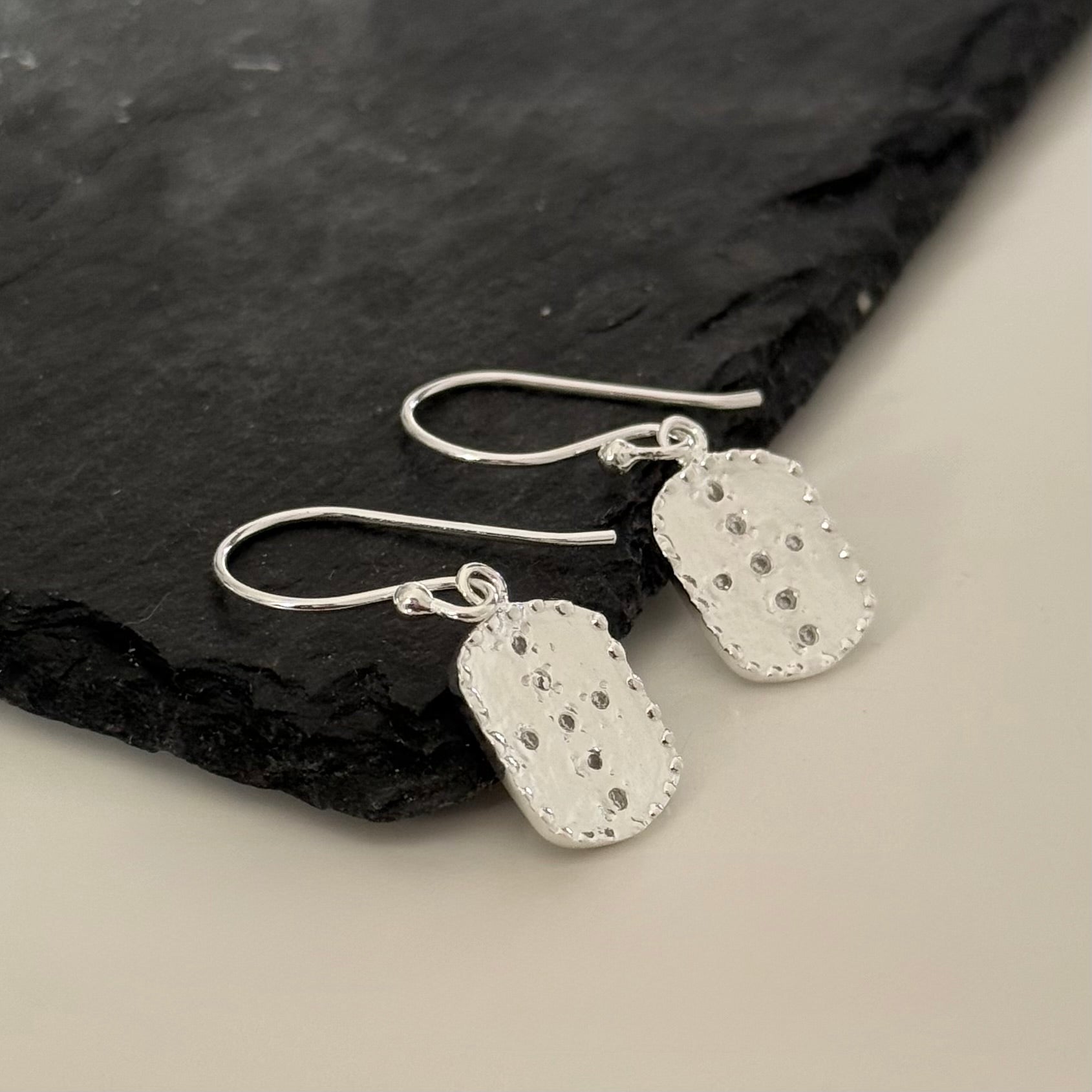 Sterling Silver Rectangle Shaped Drop Earrings with Cubic Zirconia ...