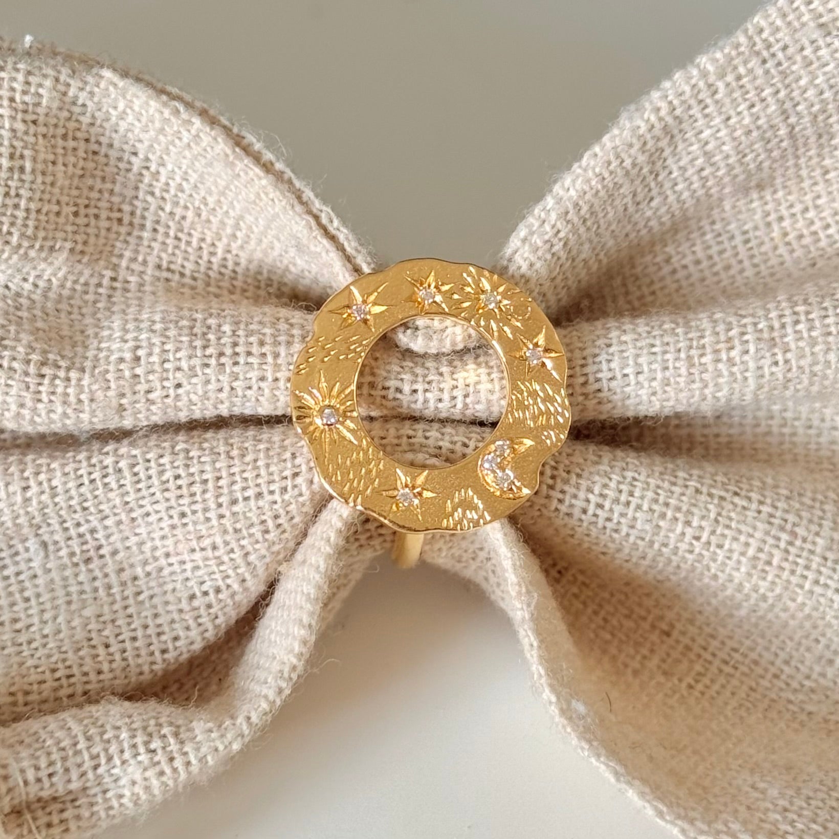 Vermeil Gold Celestial Open Circle Ring with Cubic Zirconia