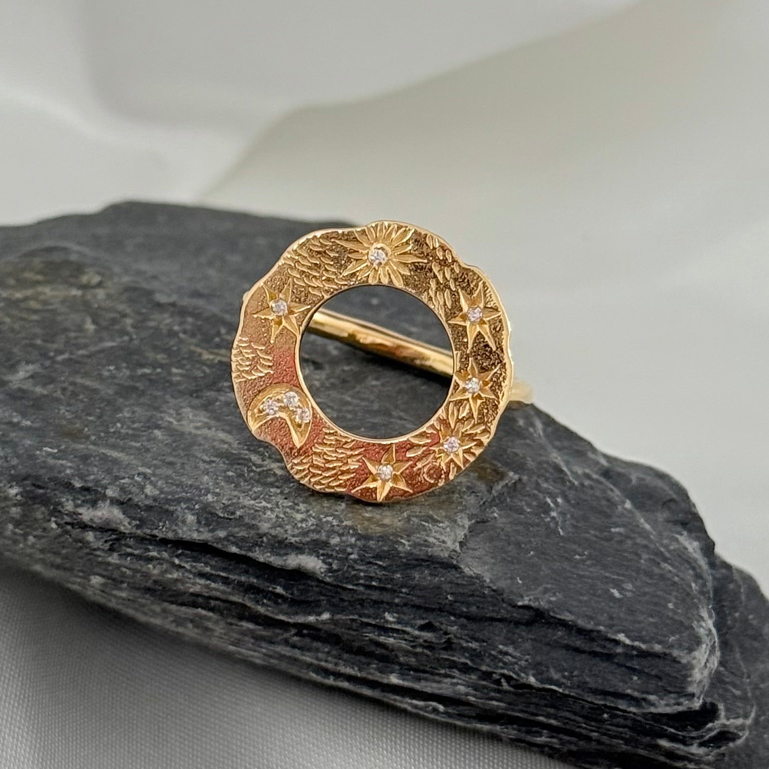 Vermeil Gold Celestial Open Circle Ring with Cubic Zirconia RRD021-CZ-G - Milina London
