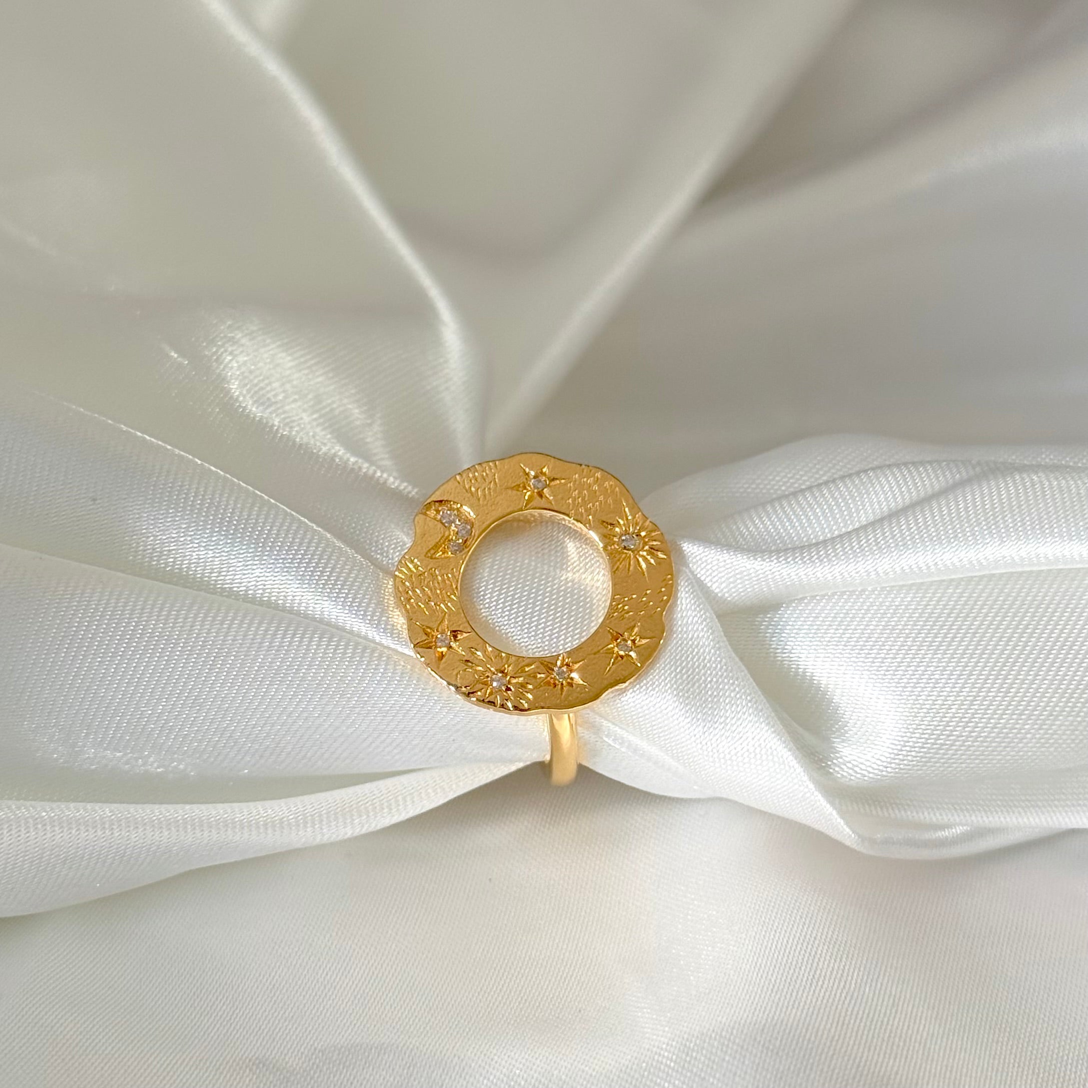 Vermeil Gold Celestial Open Circle Ring with Cubic Zirconia RRD021-CZ-G - Milina London