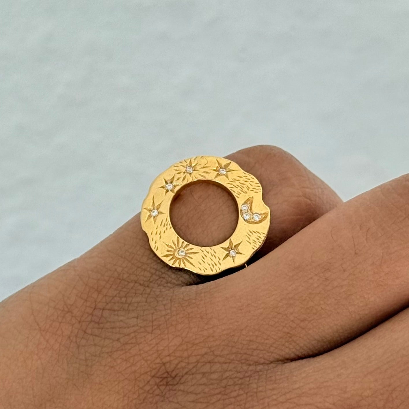 Vermeil Gold Celestial Open Circle Ring with Cubic Zirconia