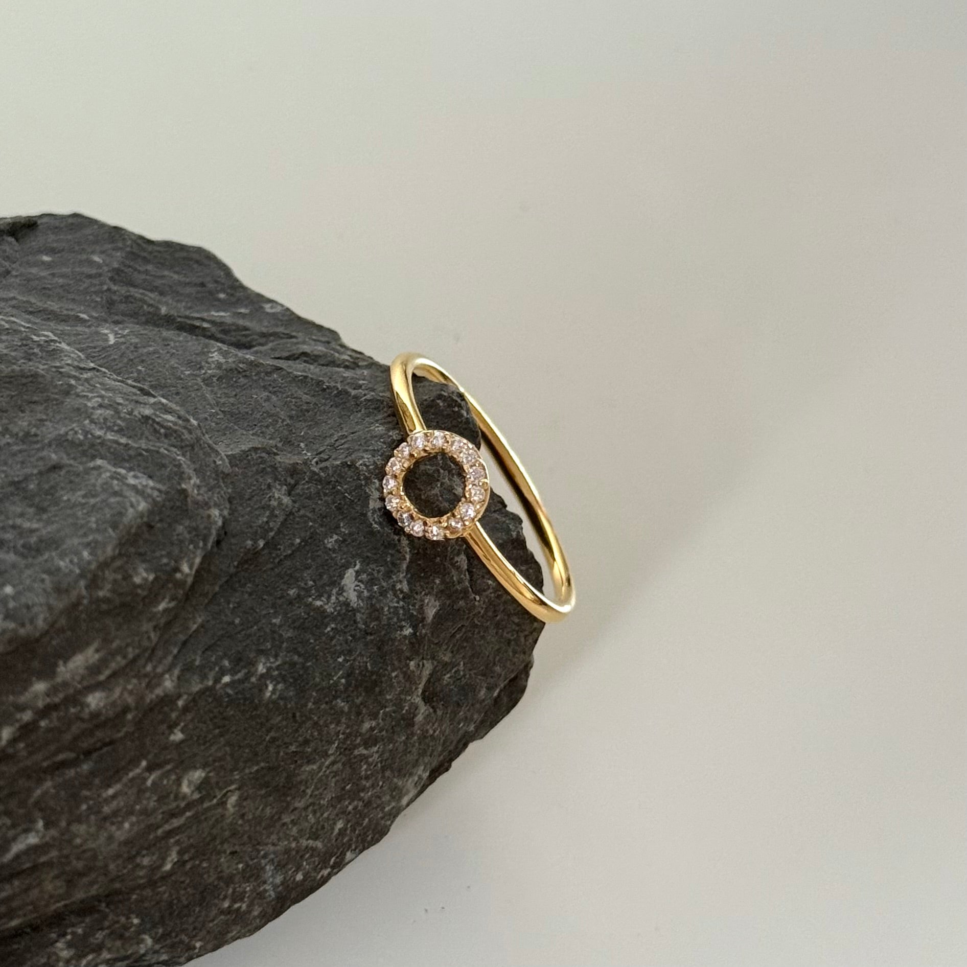 Vermeil Gold Circle Ring Studded with Cubic Zirconia