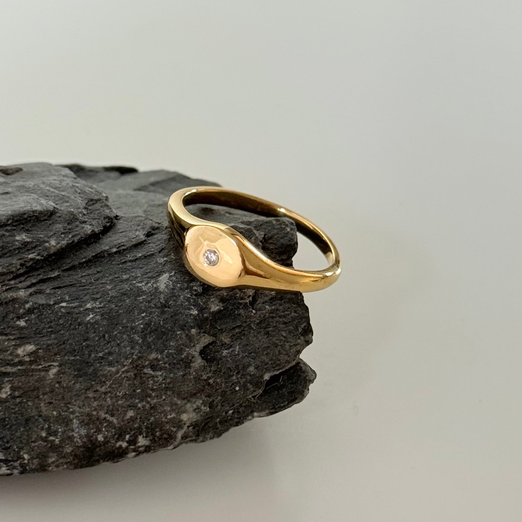 Vermeil Gold Minimal Signet Ring with Cubic Zirconia