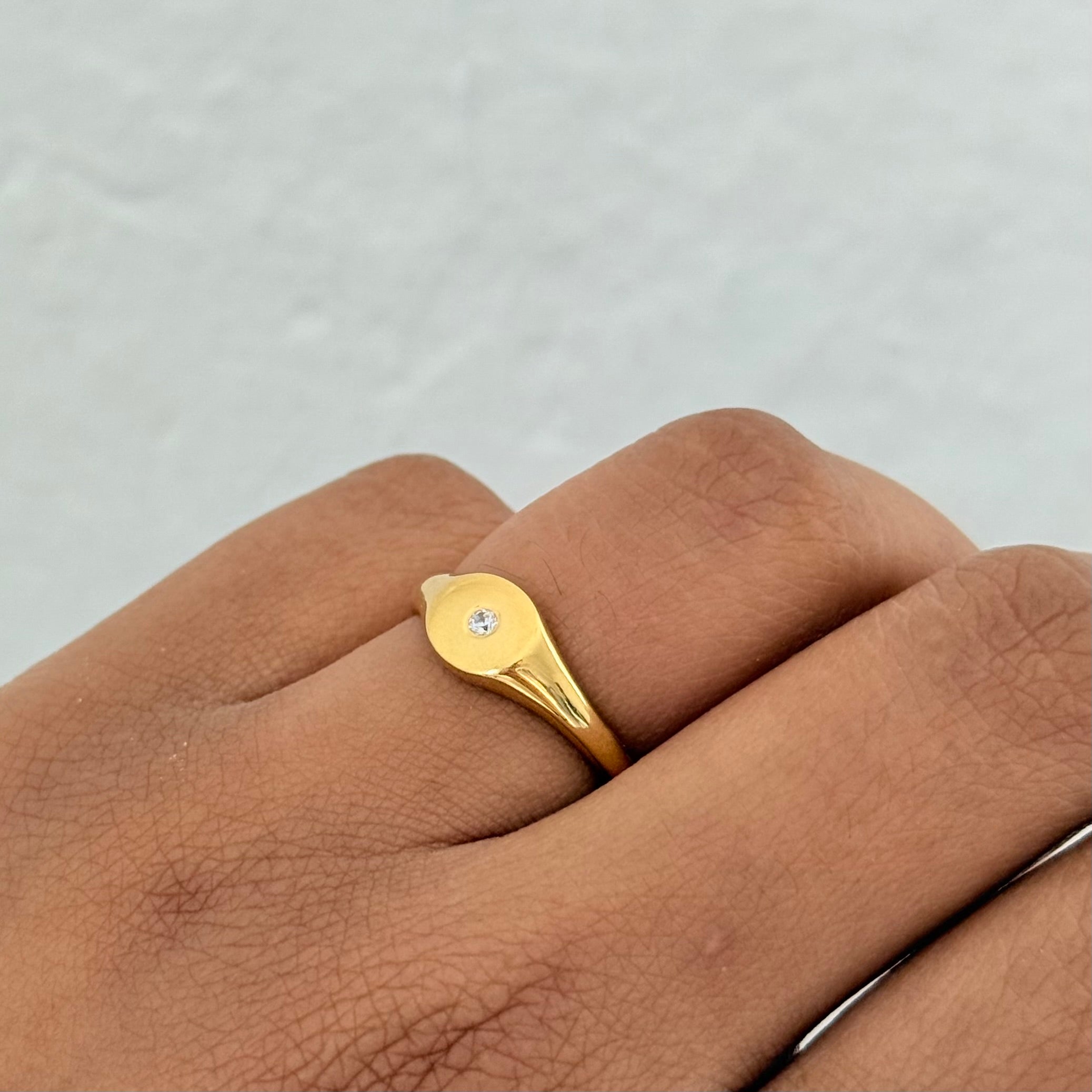 Vermeil Gold Minimal Signet Ring with Cubic Zirconia