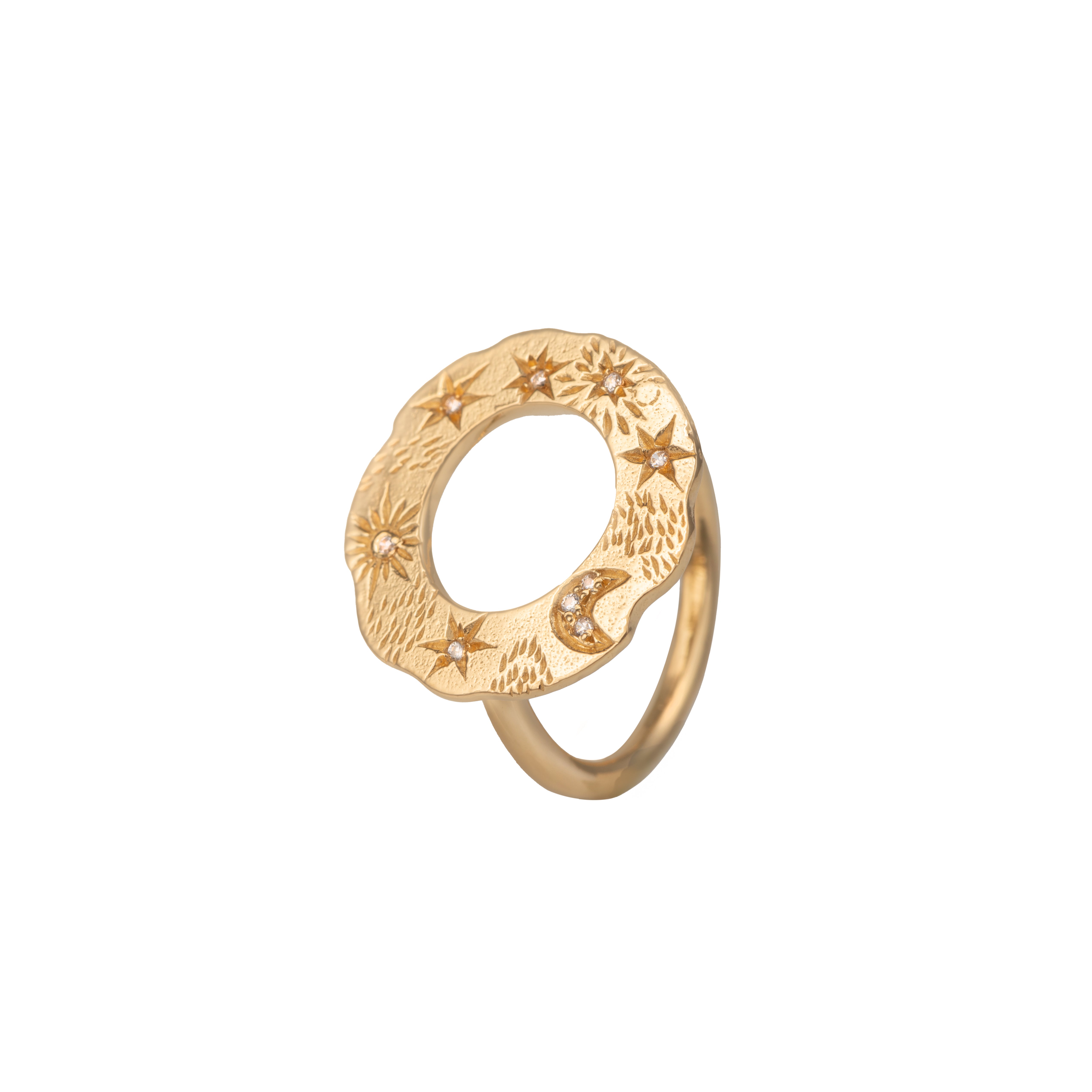 Vermeil Gold Celestial Open Circle Ring with Cubic Zirconia RRD021-CZ-G - Milina London