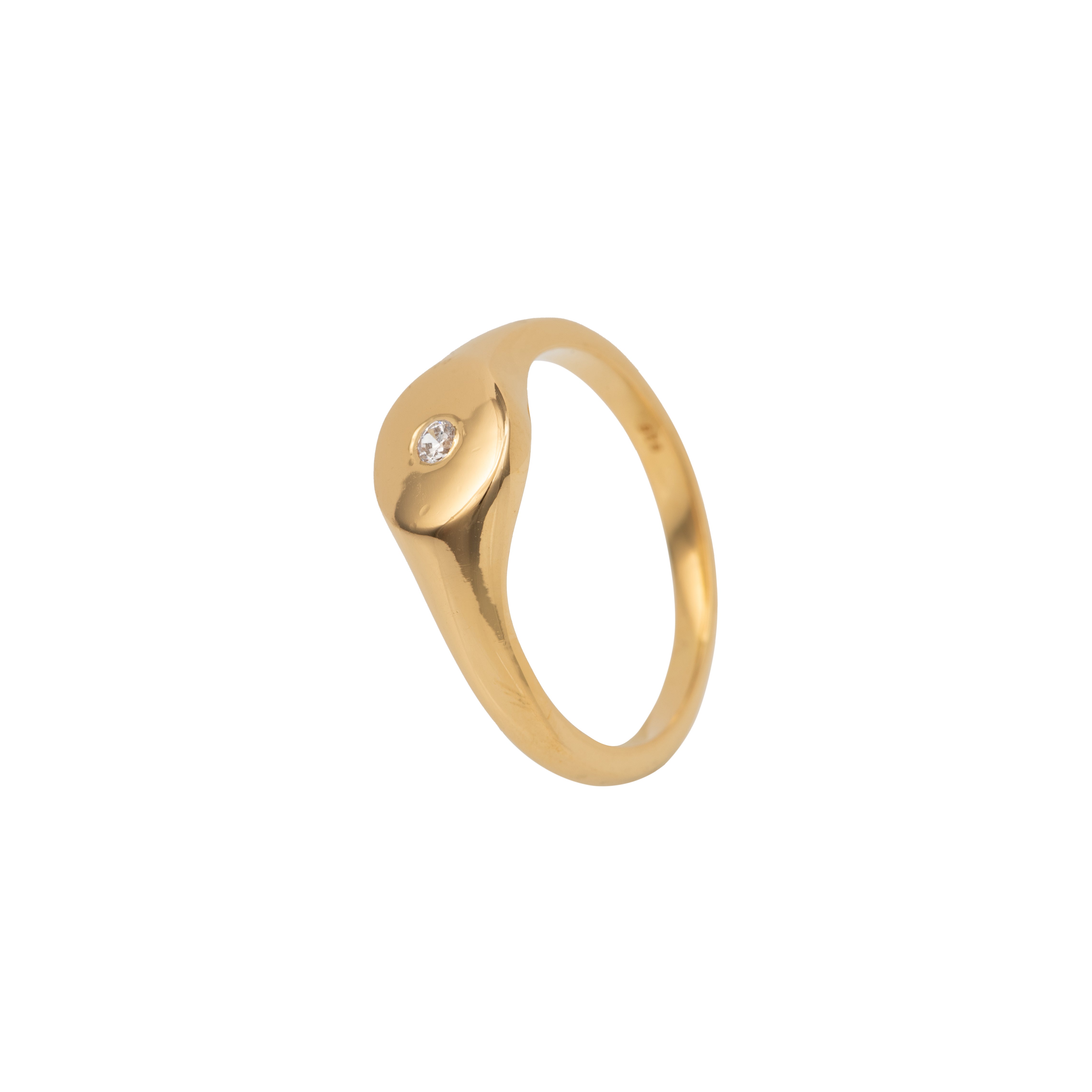 Vermeil Gold Minimal Signet Ring with Cubic Zirconia RRD022-CZ-G - Milina London