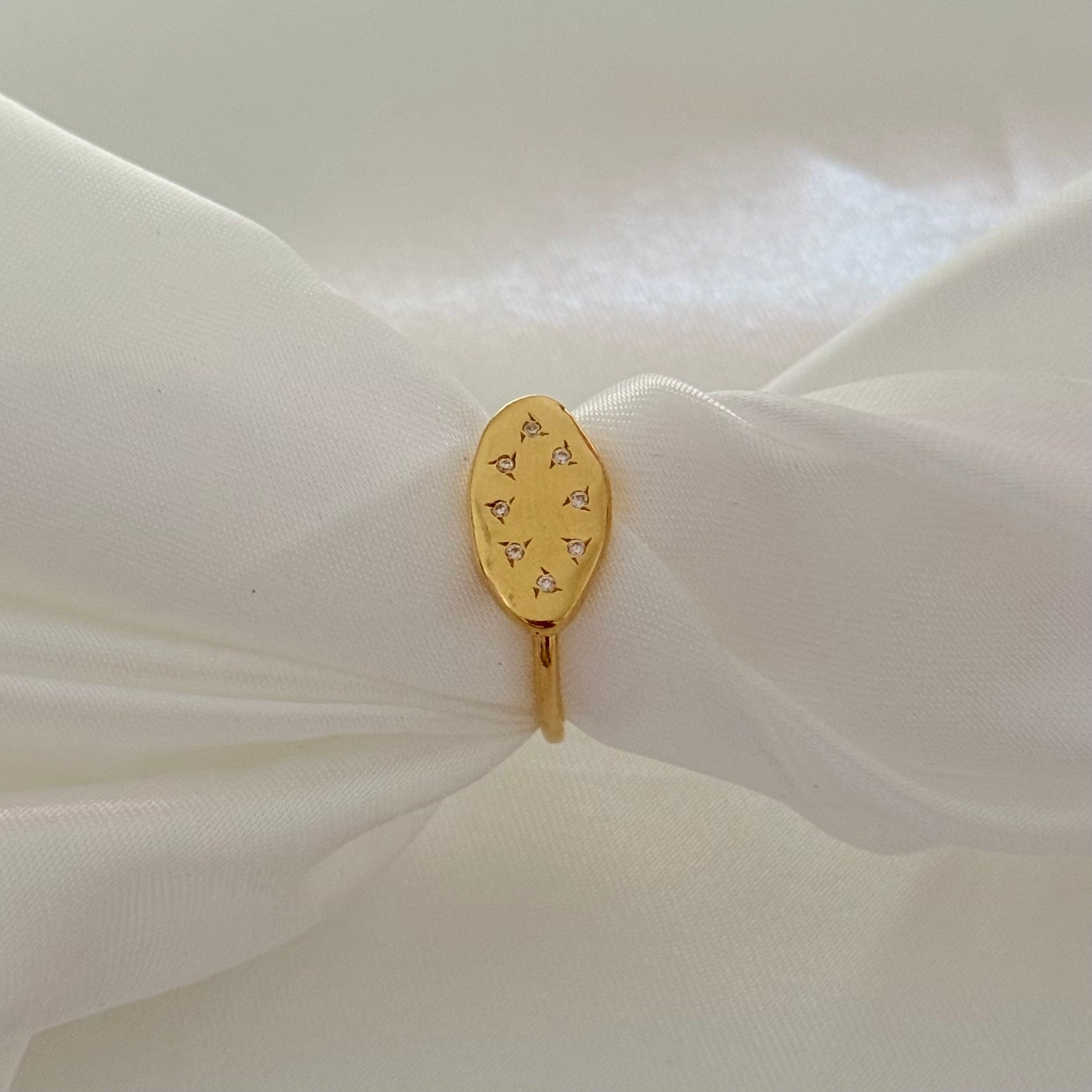 Vermeil Gold Organic Oval Shaped Ring with Cubic Zirconia