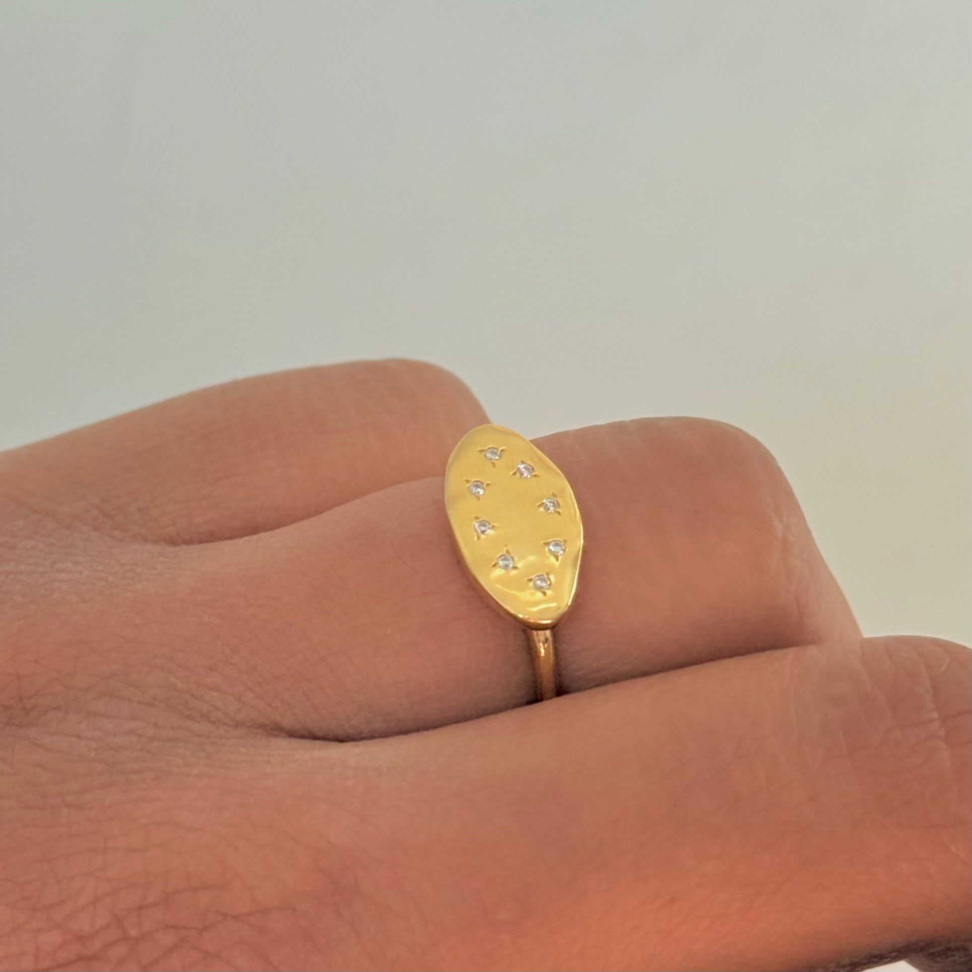 Vermeil Gold Organic Oval Shaped Ring with Cubic Zirconia