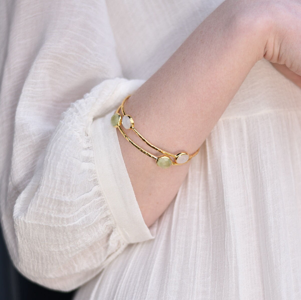Moonstone Gemstone Bangle in Gold Plated Sterling Silver