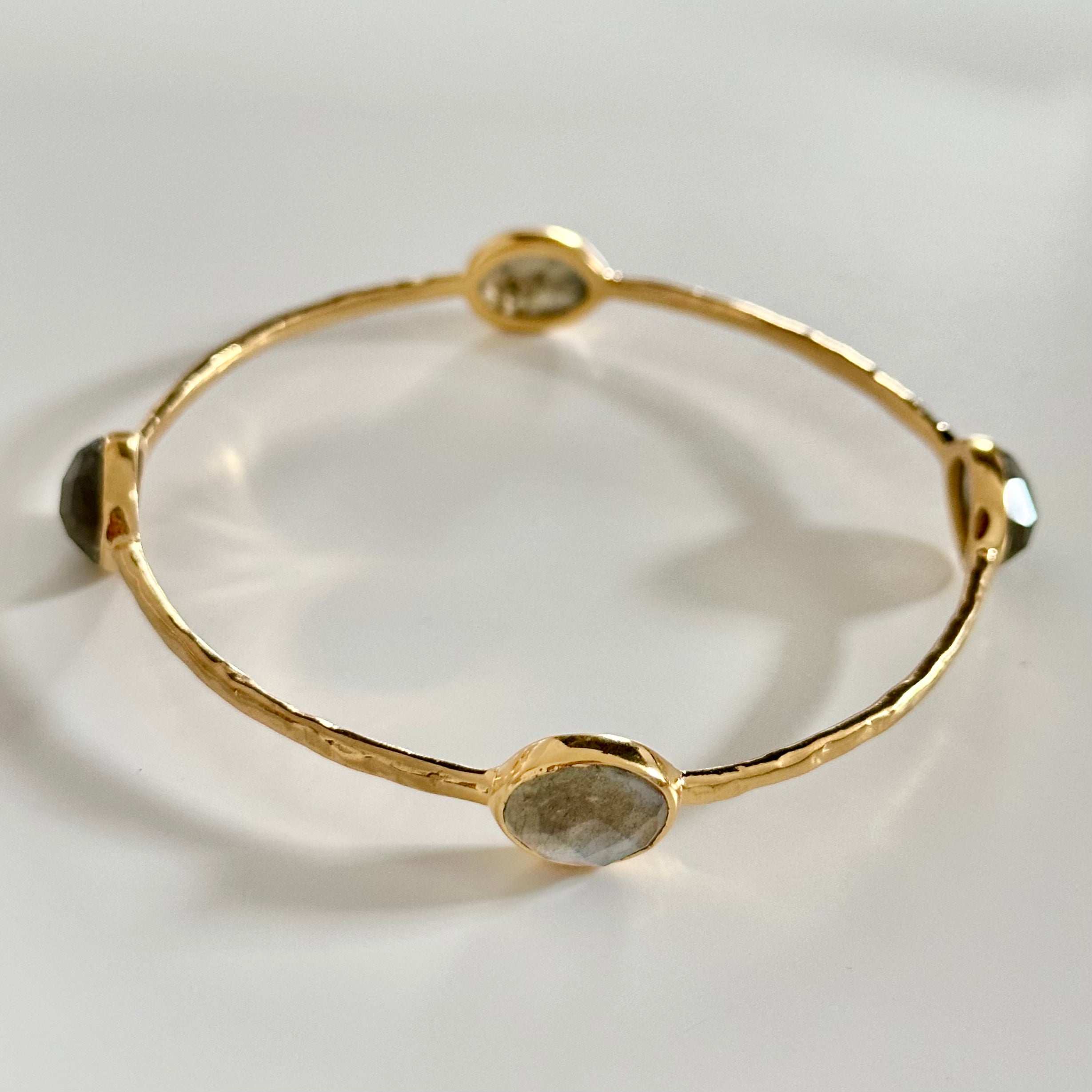 Labradorite Gemstone Bangle in Gold Plated Sterling Silver