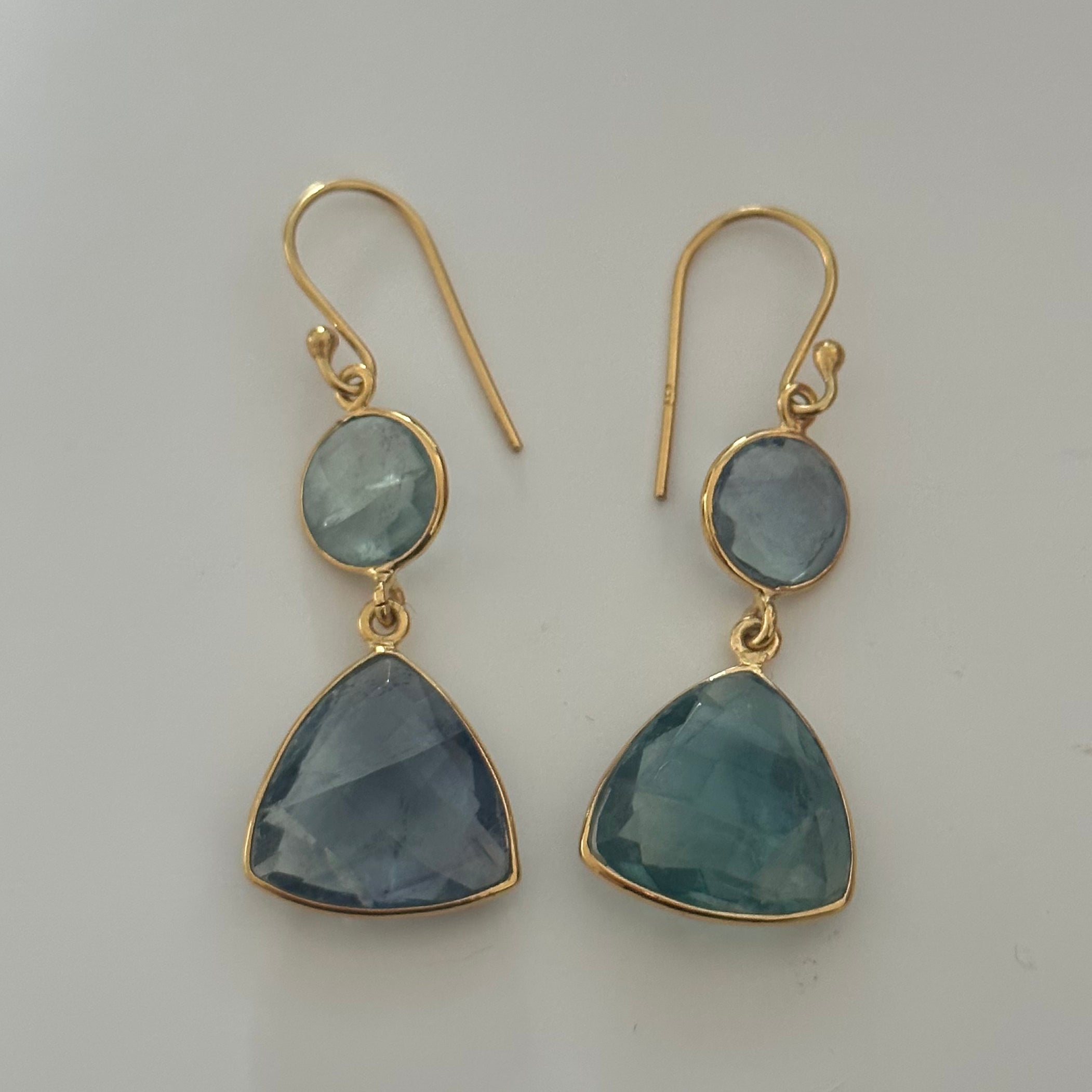 Apatite Gemstone Earrings in Gold Plated Sterling Silver - Triangular