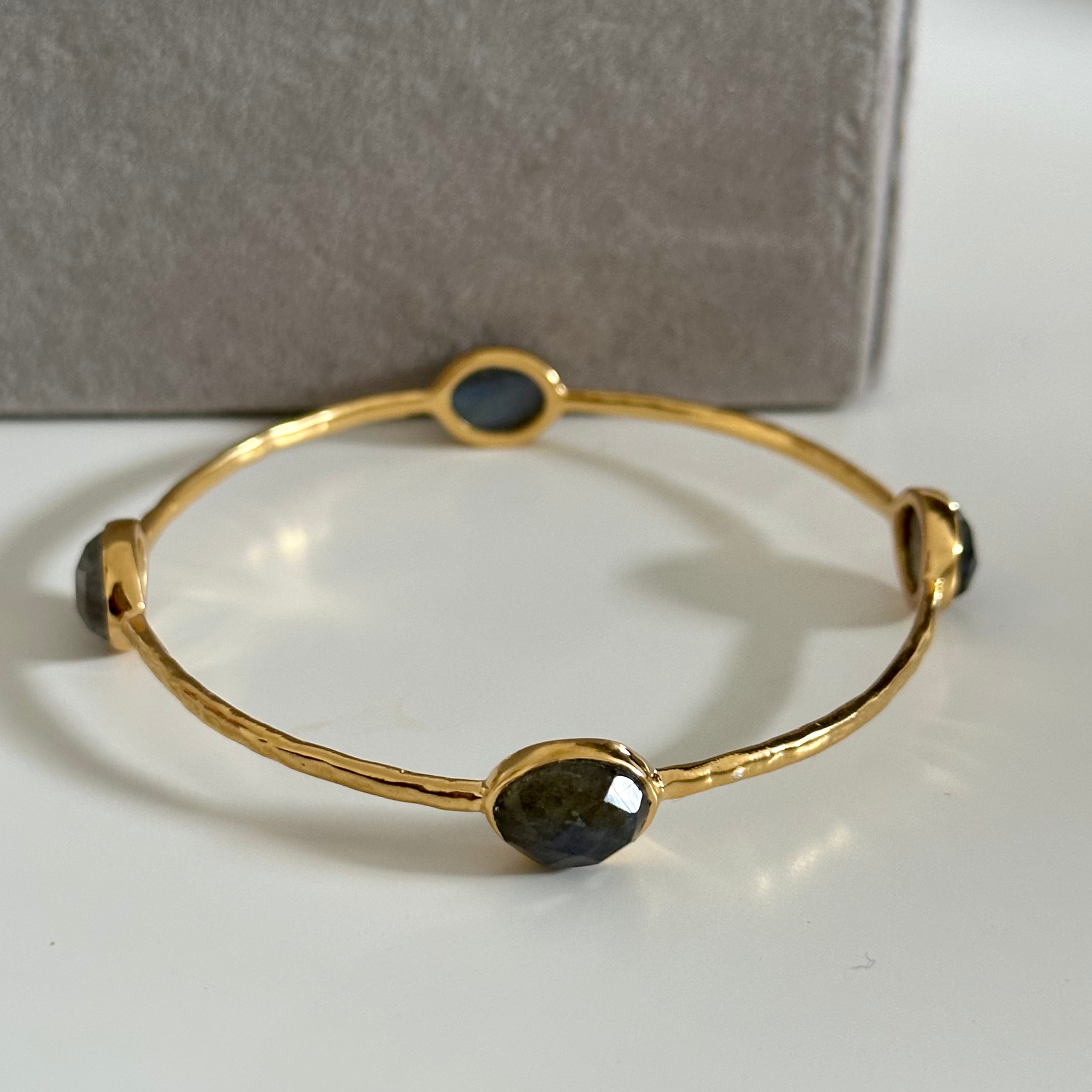 Labradorite Gemstone Bangle in Gold Plated Sterling Silver