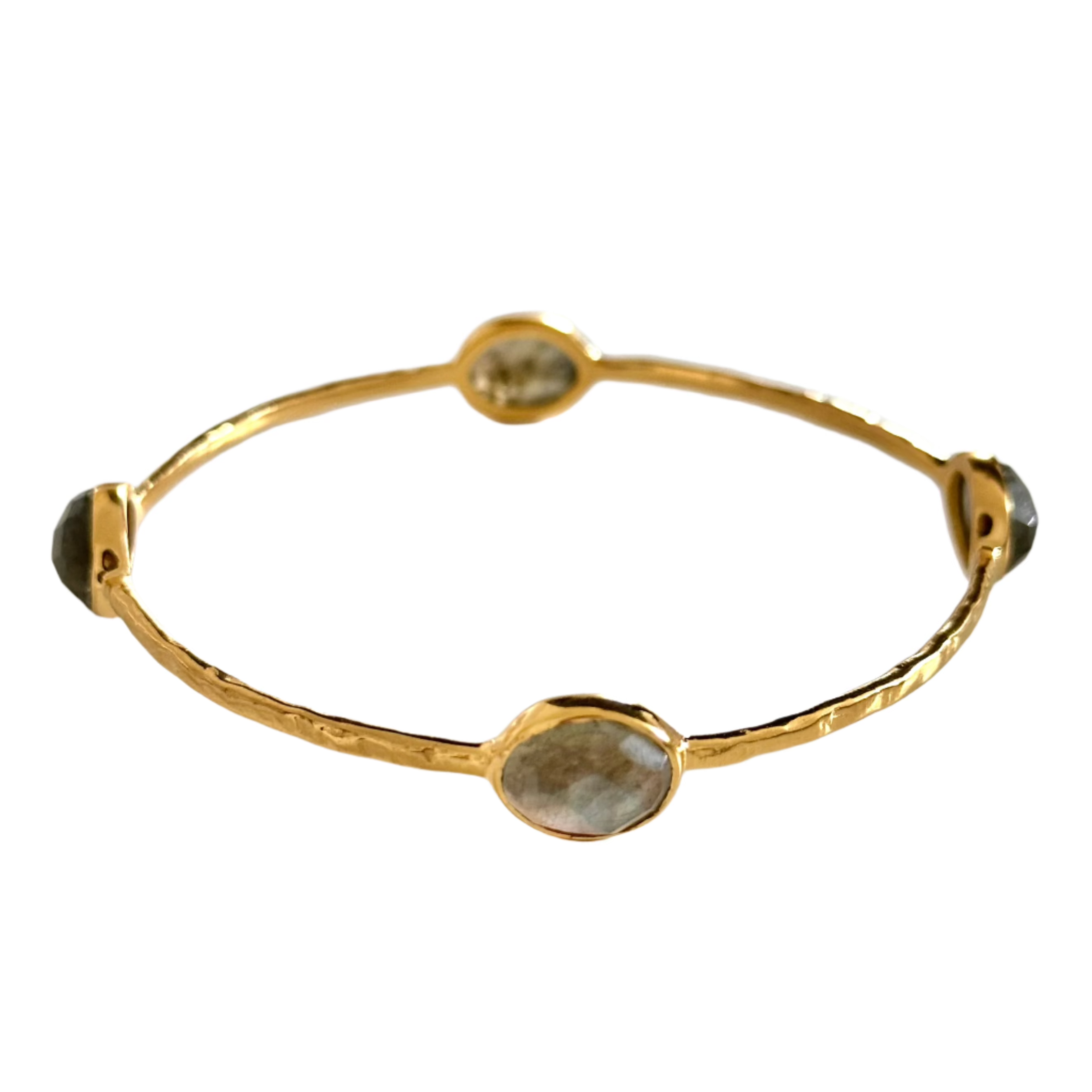 Labradorite Gemstone Bangle in Gold Plated Sterling Silver