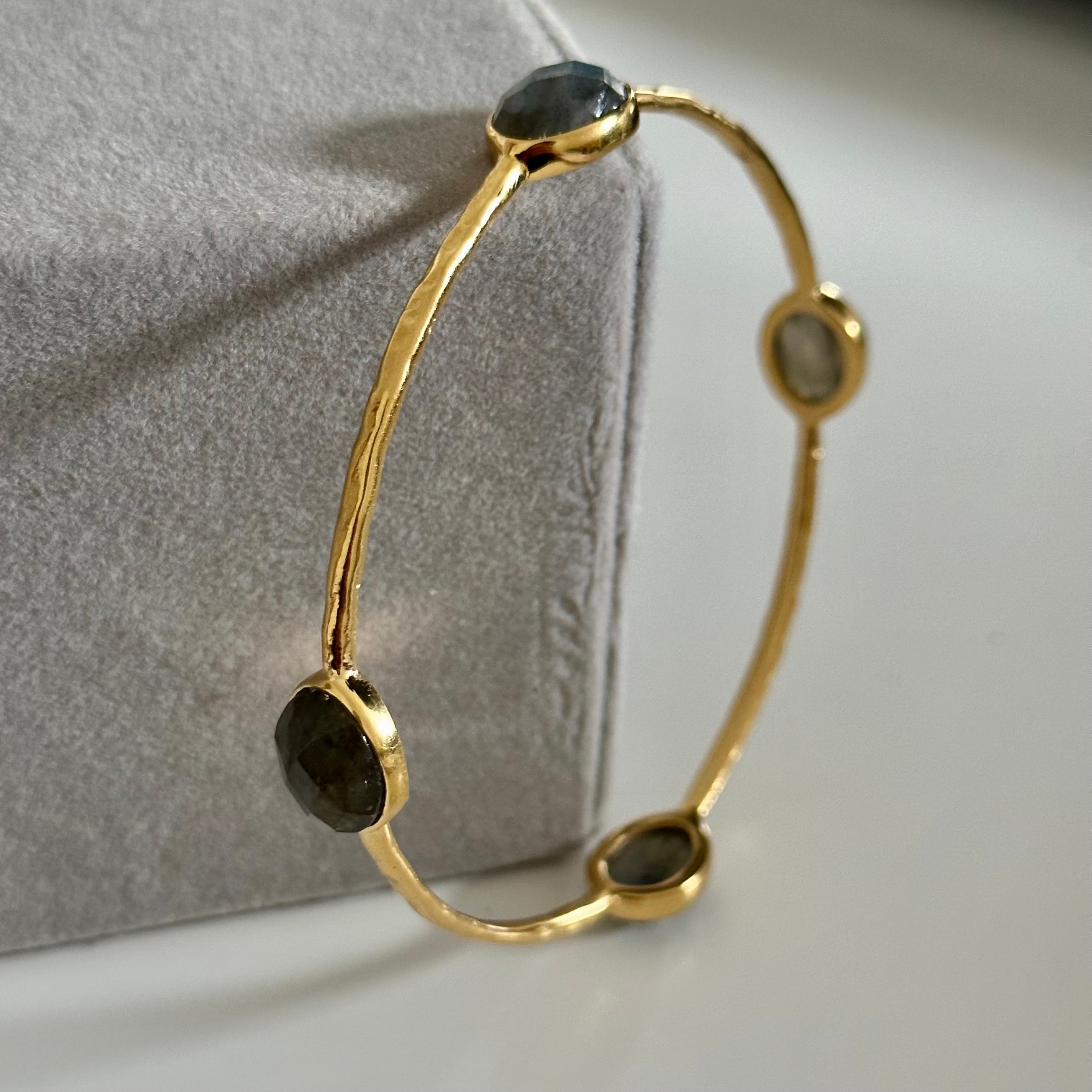 Labradorite Gemstone Bangle in Gold Plated Sterling Silver